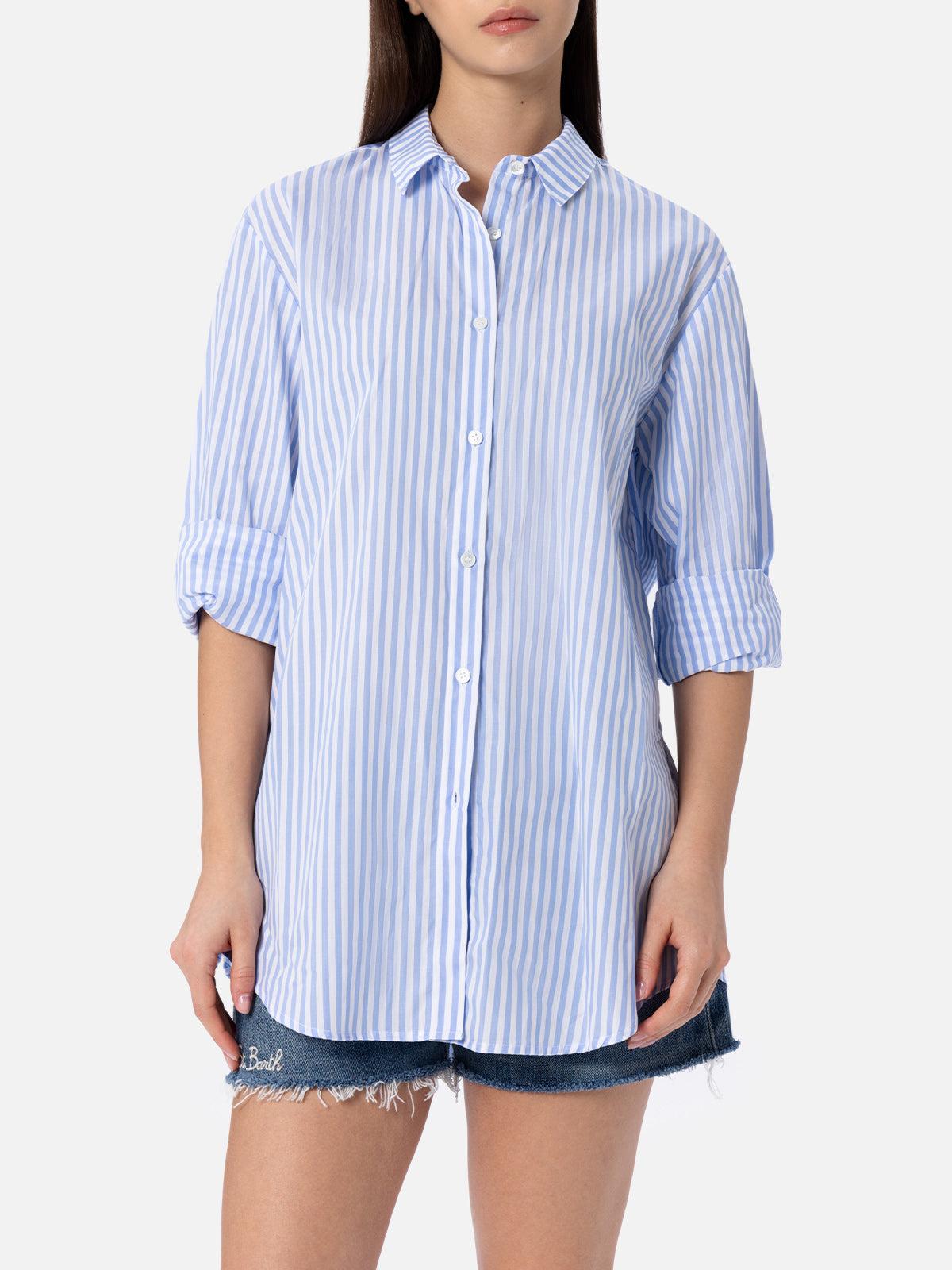 Woman Cotton Shirt Brigitte With Light Blue Striped Print