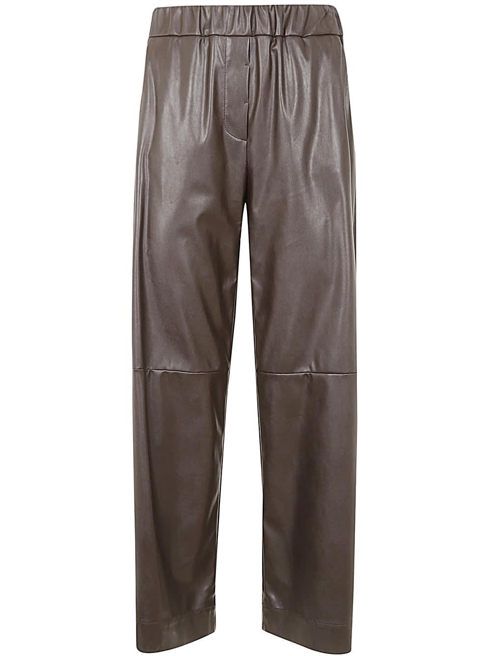 Poggiolo Crop Elastic Waist Ecoleather Trousers