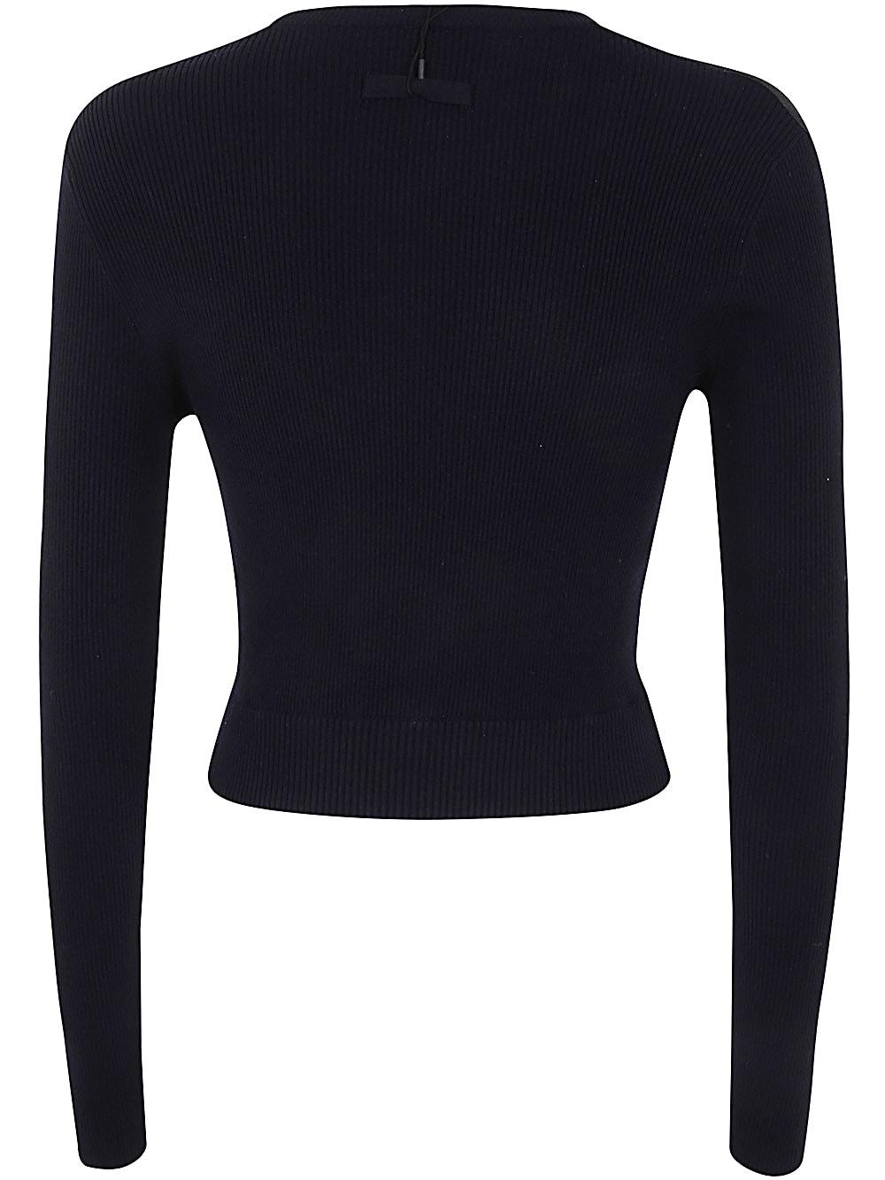 Crewneck Ribbed Mariniere Pullover With Mesh Layer