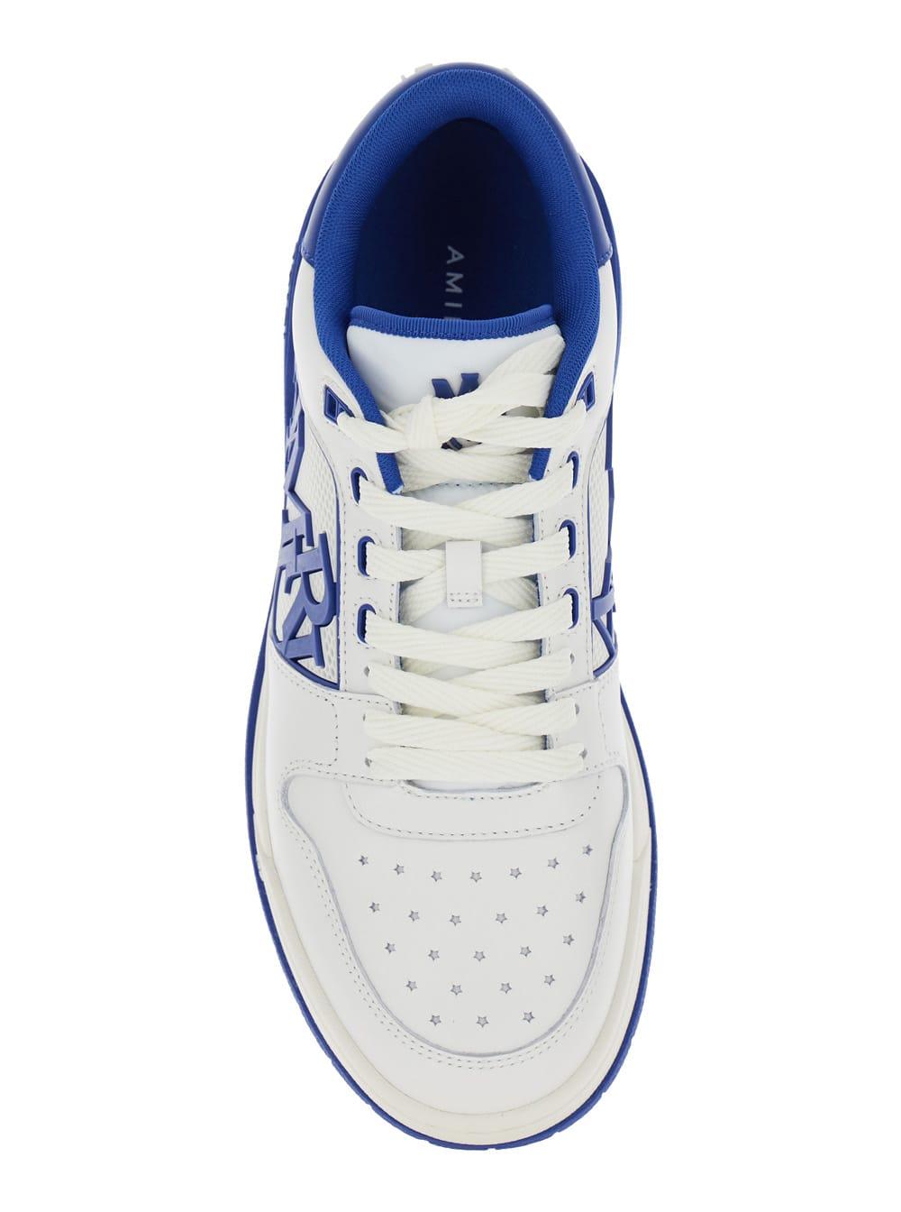 White And Blue Low Top Sneakers With Contrasting Logo Lettering In Cotton Man