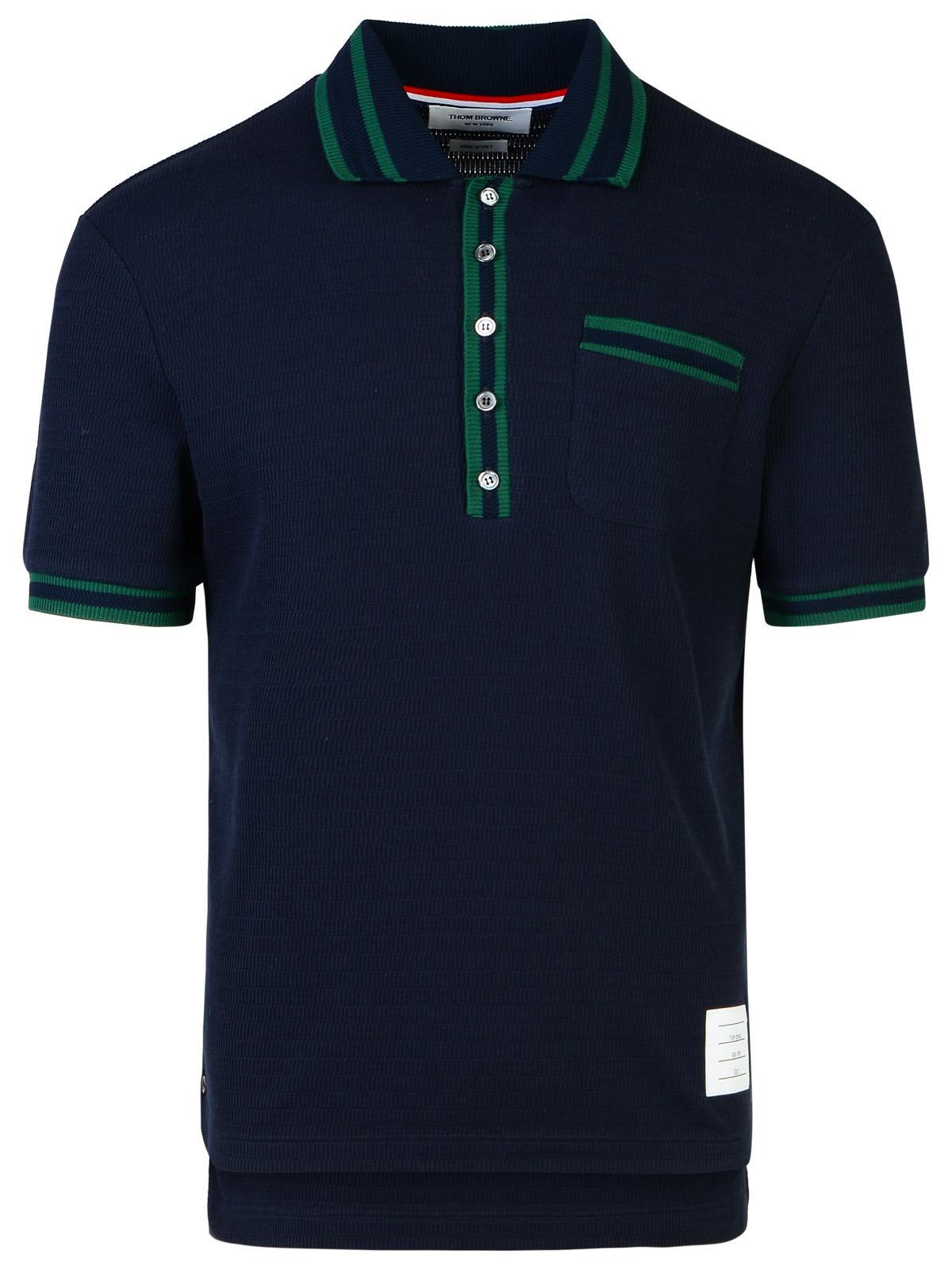 Thom Browne Navy Cotton Blend Polo Shirt Man