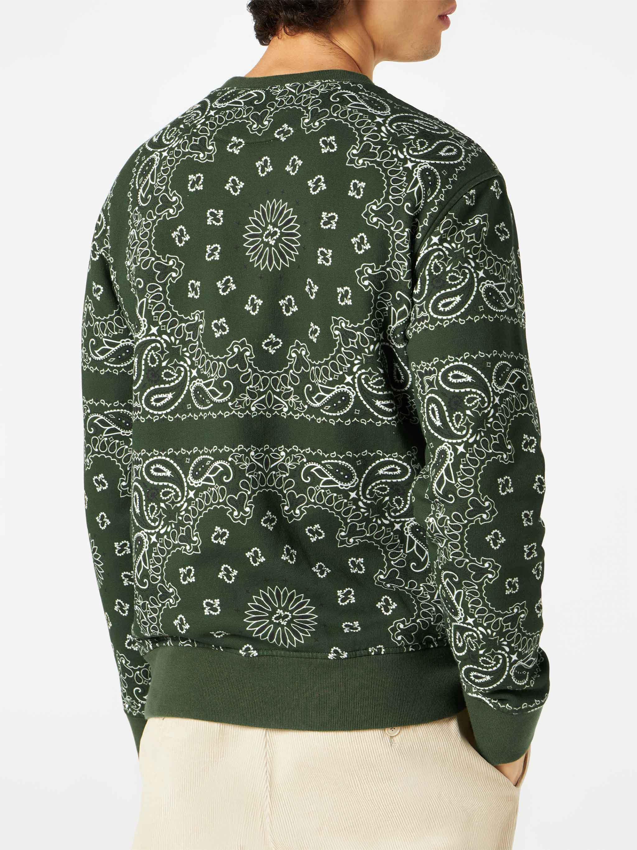 Man Crewneck Sweatshirt With Green Bandanna Print