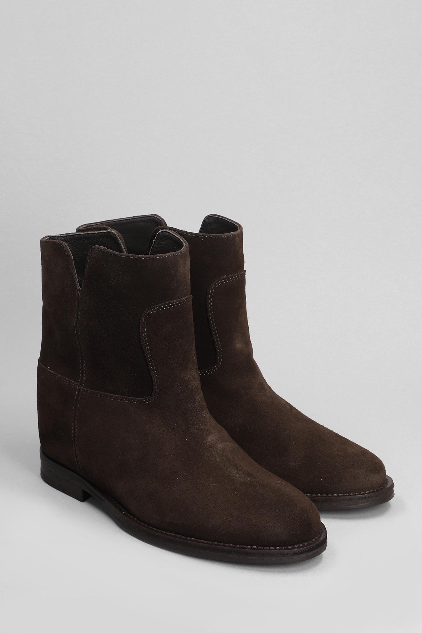 Ankle Boots Inside Wedge In Dark Brown Suede