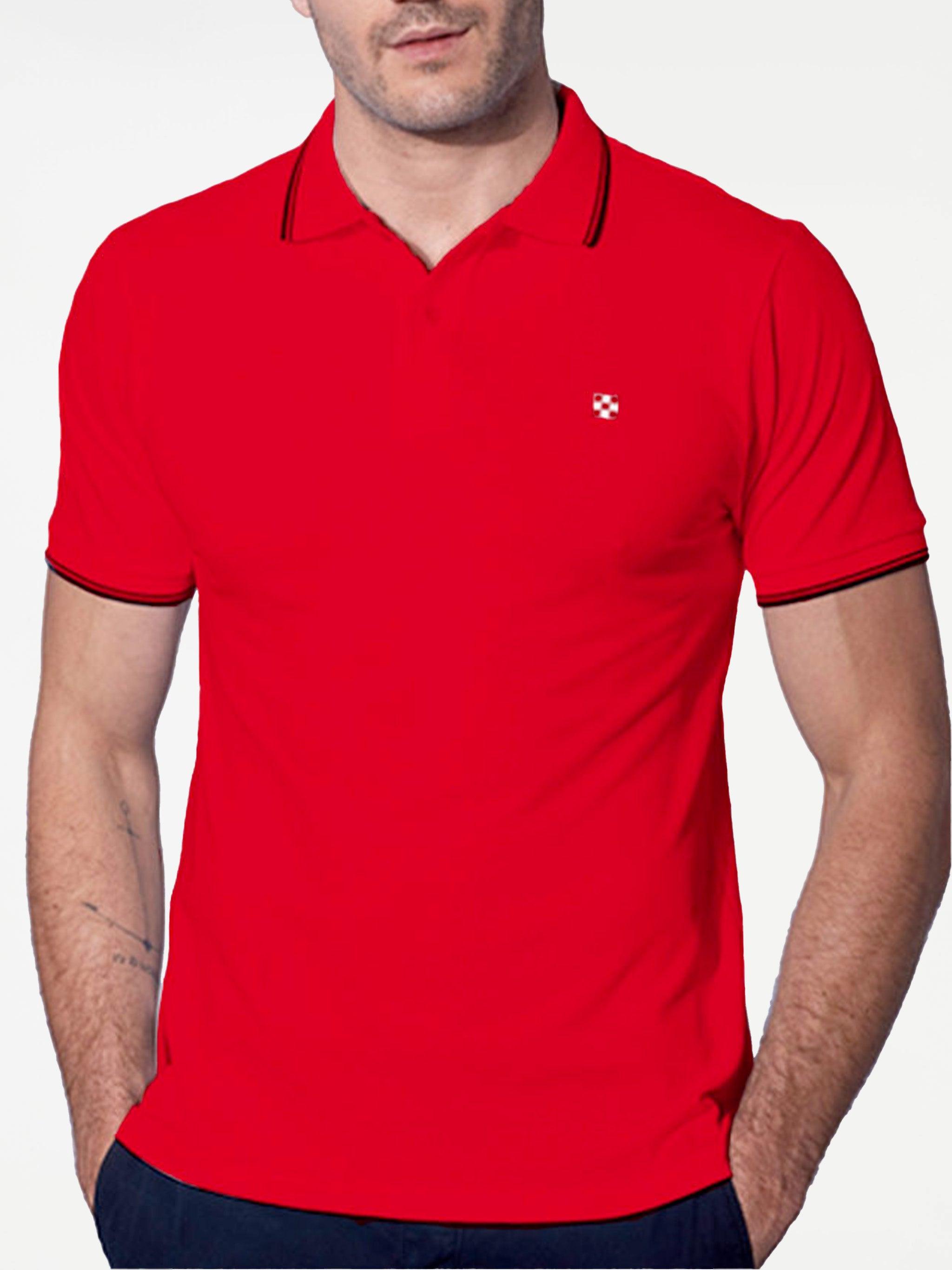 Red Piquet Polo With St. Barth Check Logo