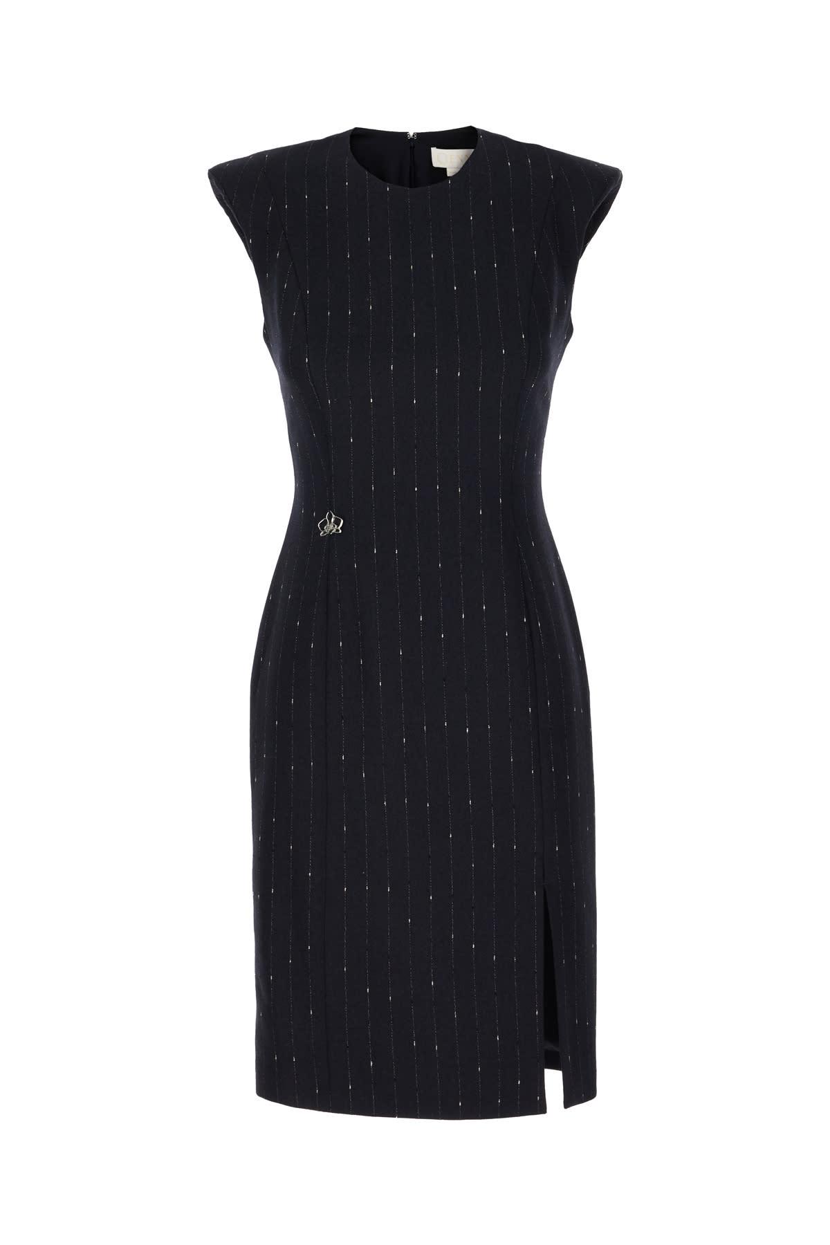 Midnight Blue Stretch Wool Blend Dress