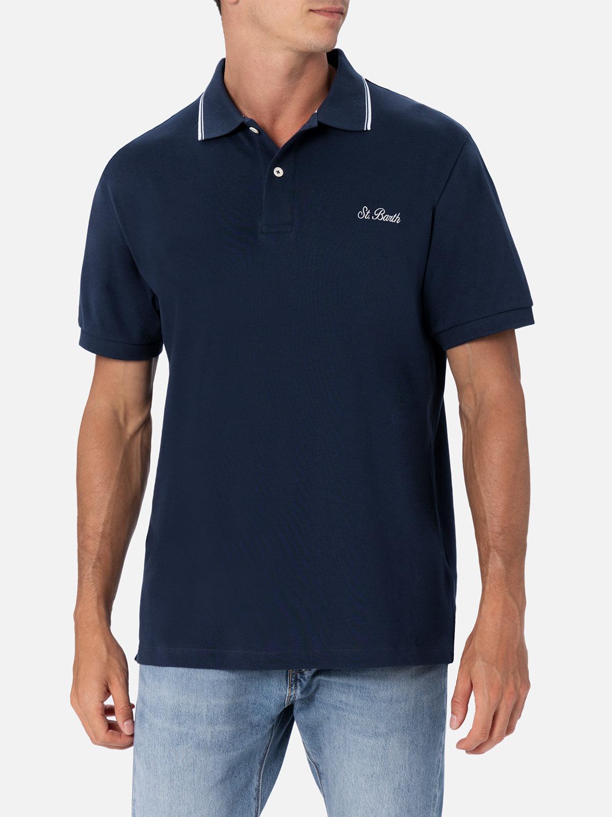 Man Blue Cotton Piquet Polo Shirt Beverly Hills