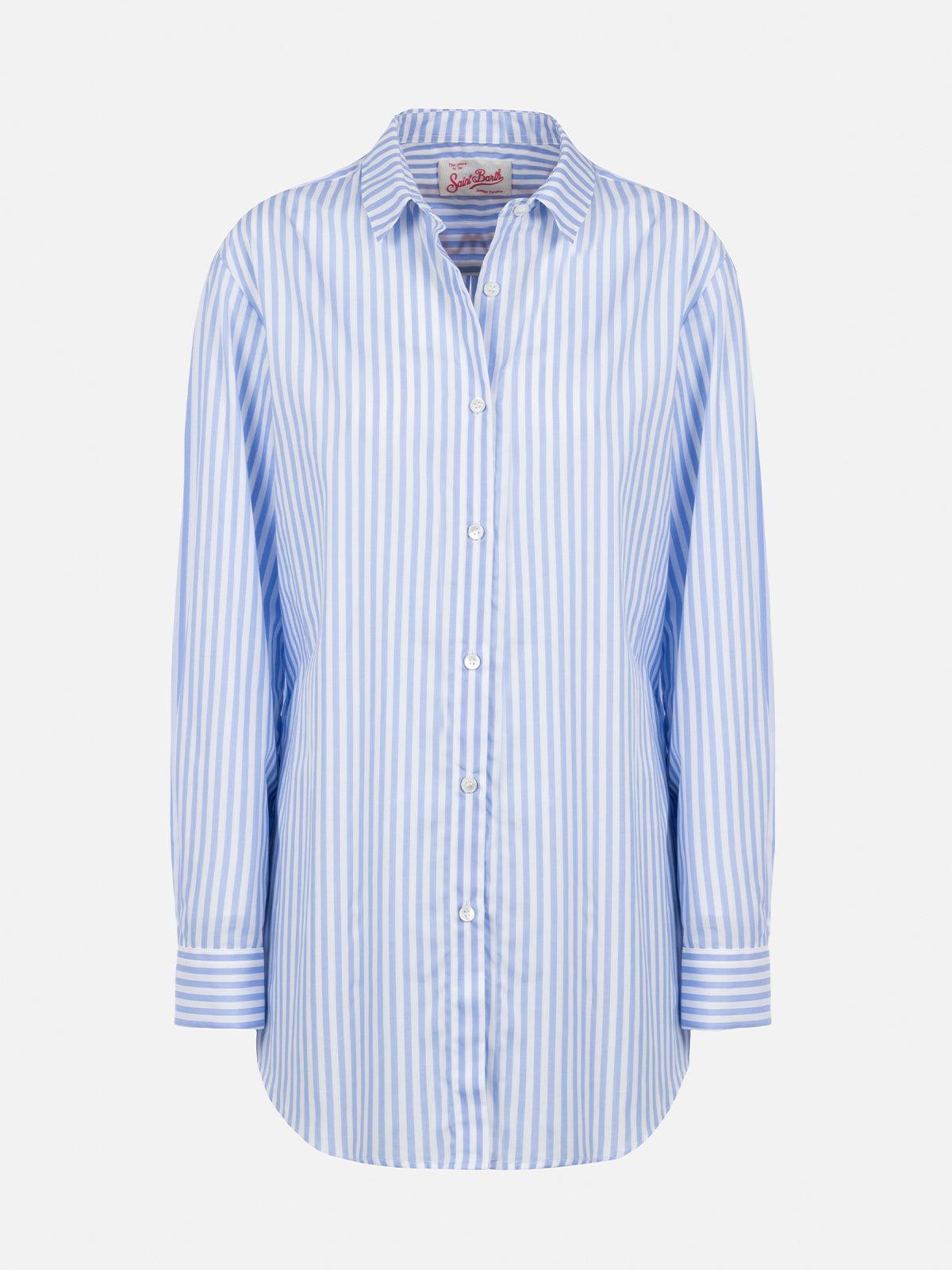 Woman Cotton Shirt Brigitte With Light Blue Striped Print