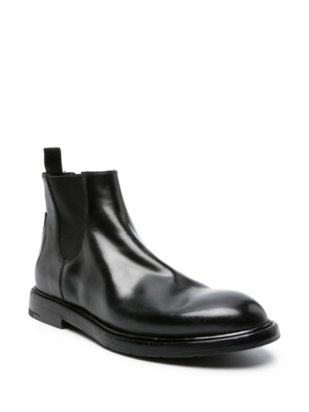 Black Brushed Leather Chelsea Ankle Boots