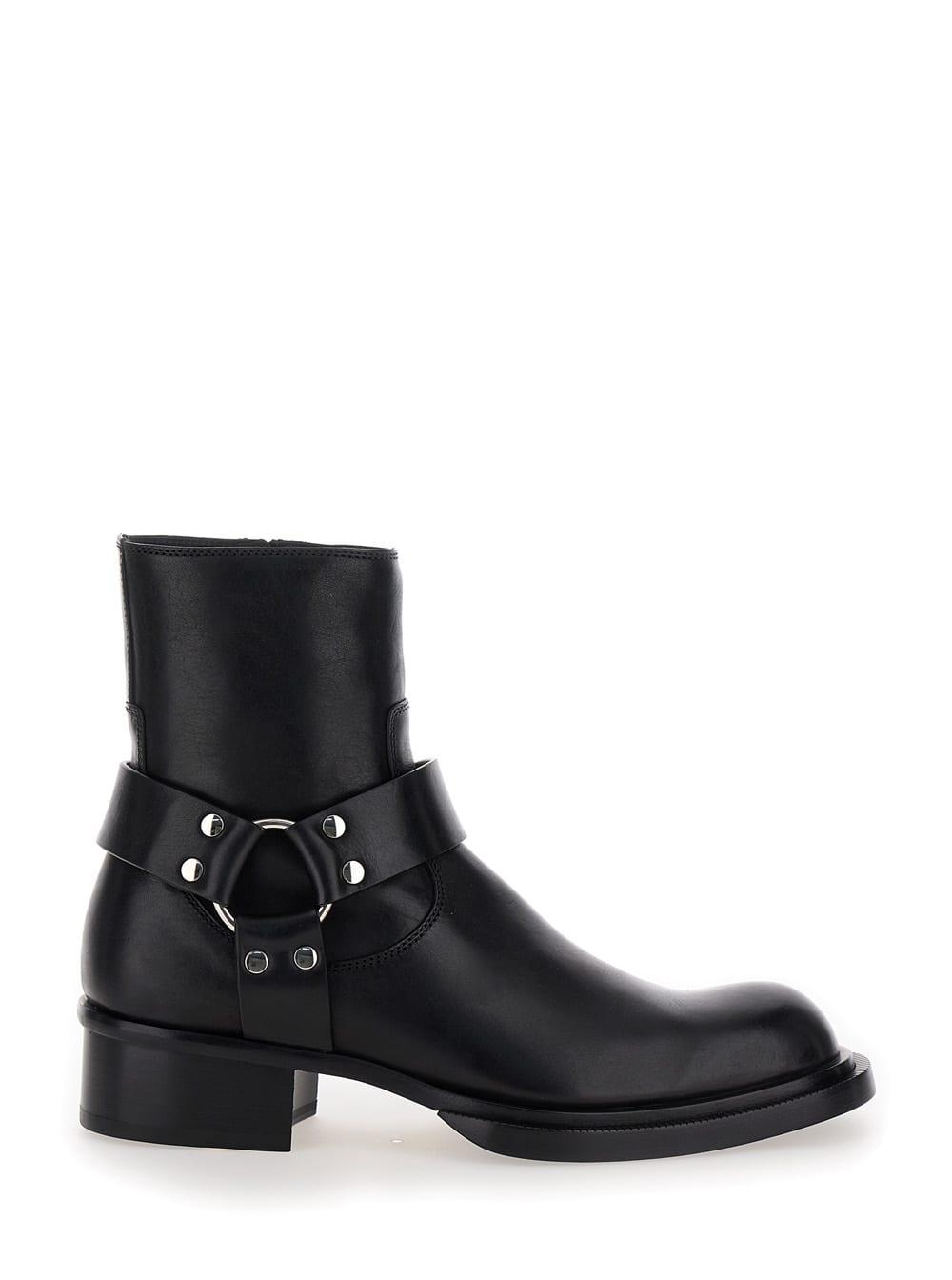 Black Ankle Boots with Harness Detail in Leather Man