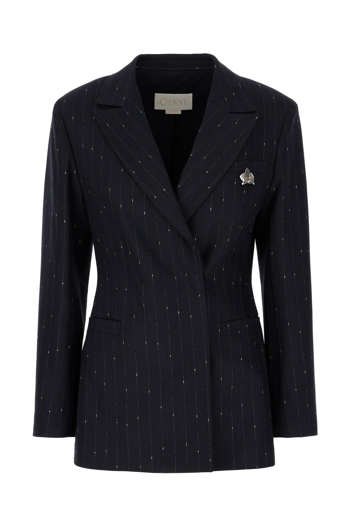 Midnight Blue Stretch Wool Blend Blazer