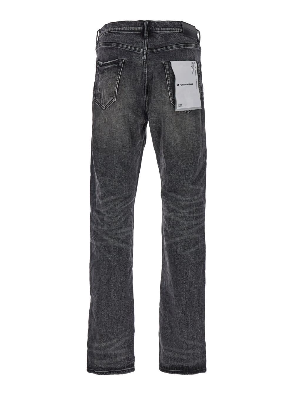 Black Straight Five Pocket Jeans In Stretch Cotton Denim Man