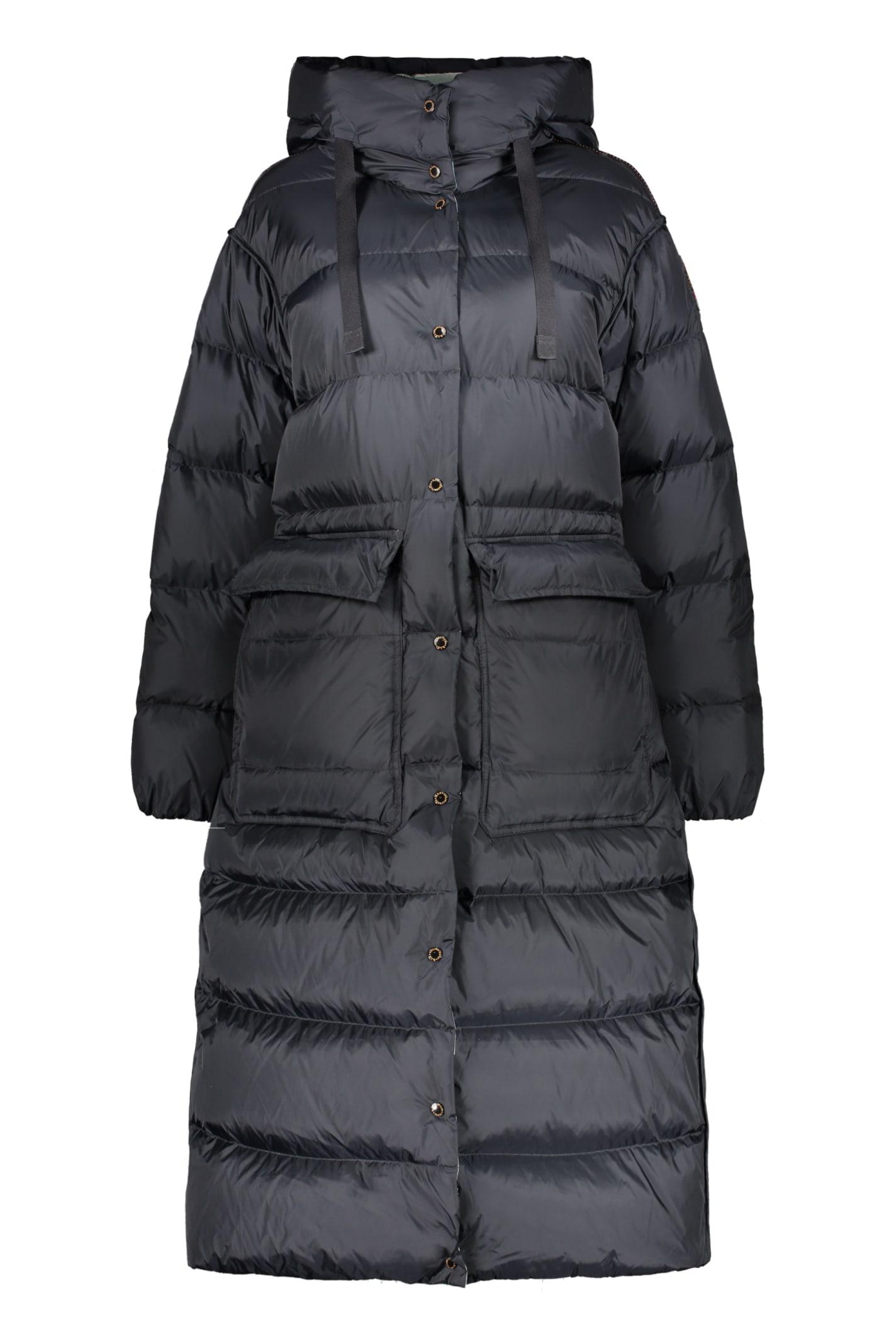 Deborah Reverso Long Hooded Down Jacket