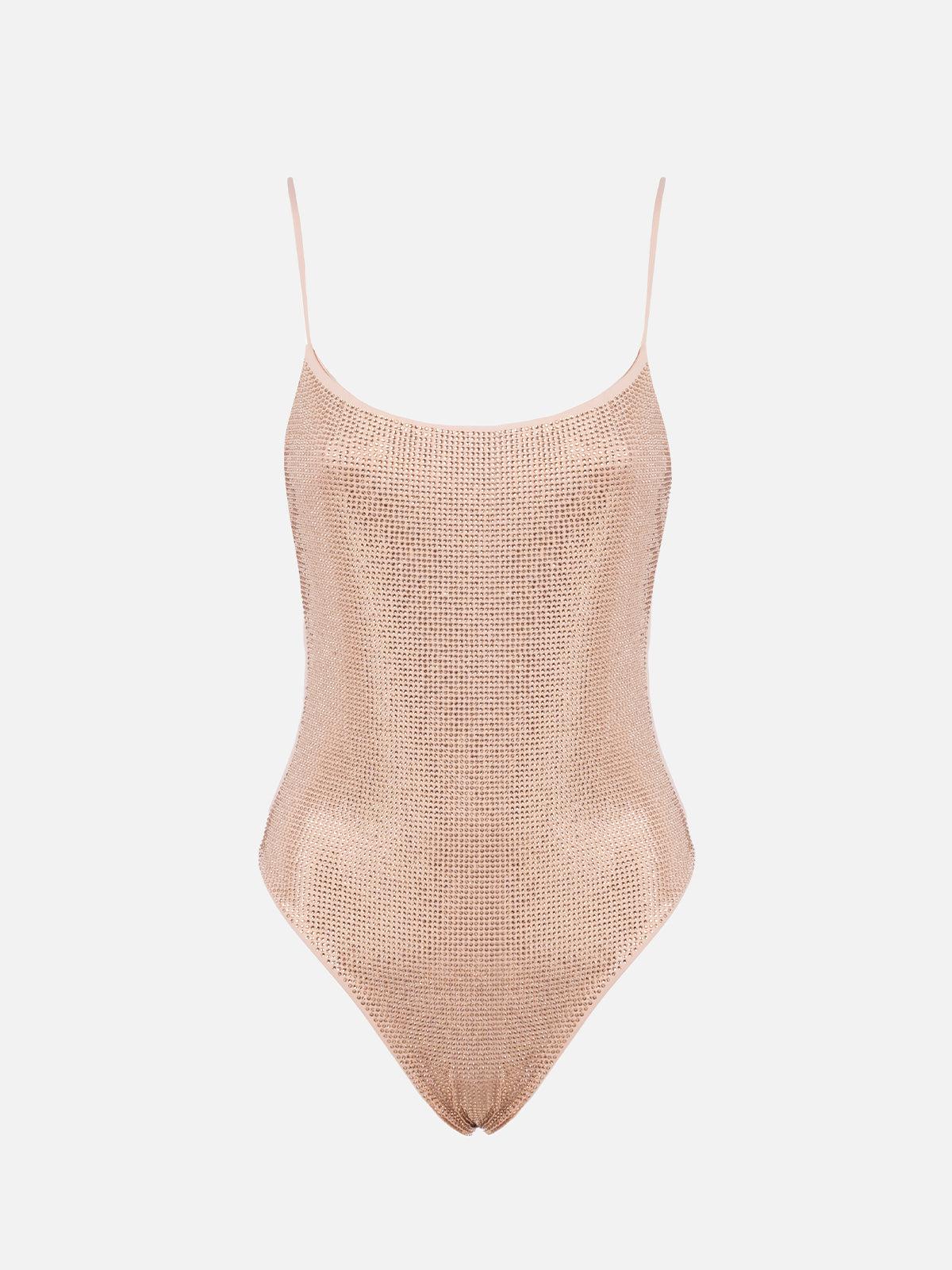 Woman Pale One-piece Swimsuit Cecille With Rhinestones