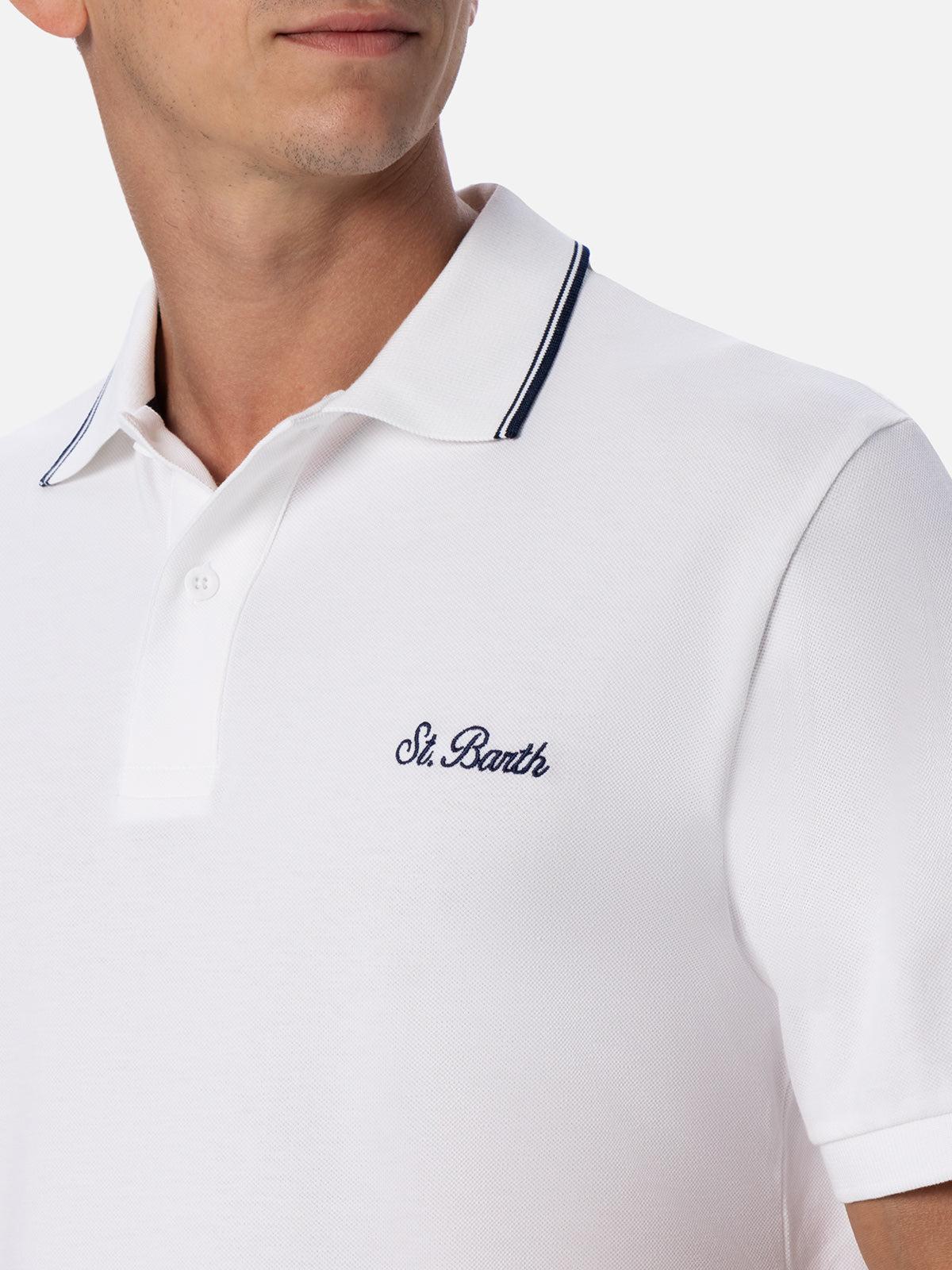 Man White Cotton Piquet Polo Shirt Beverly Hills