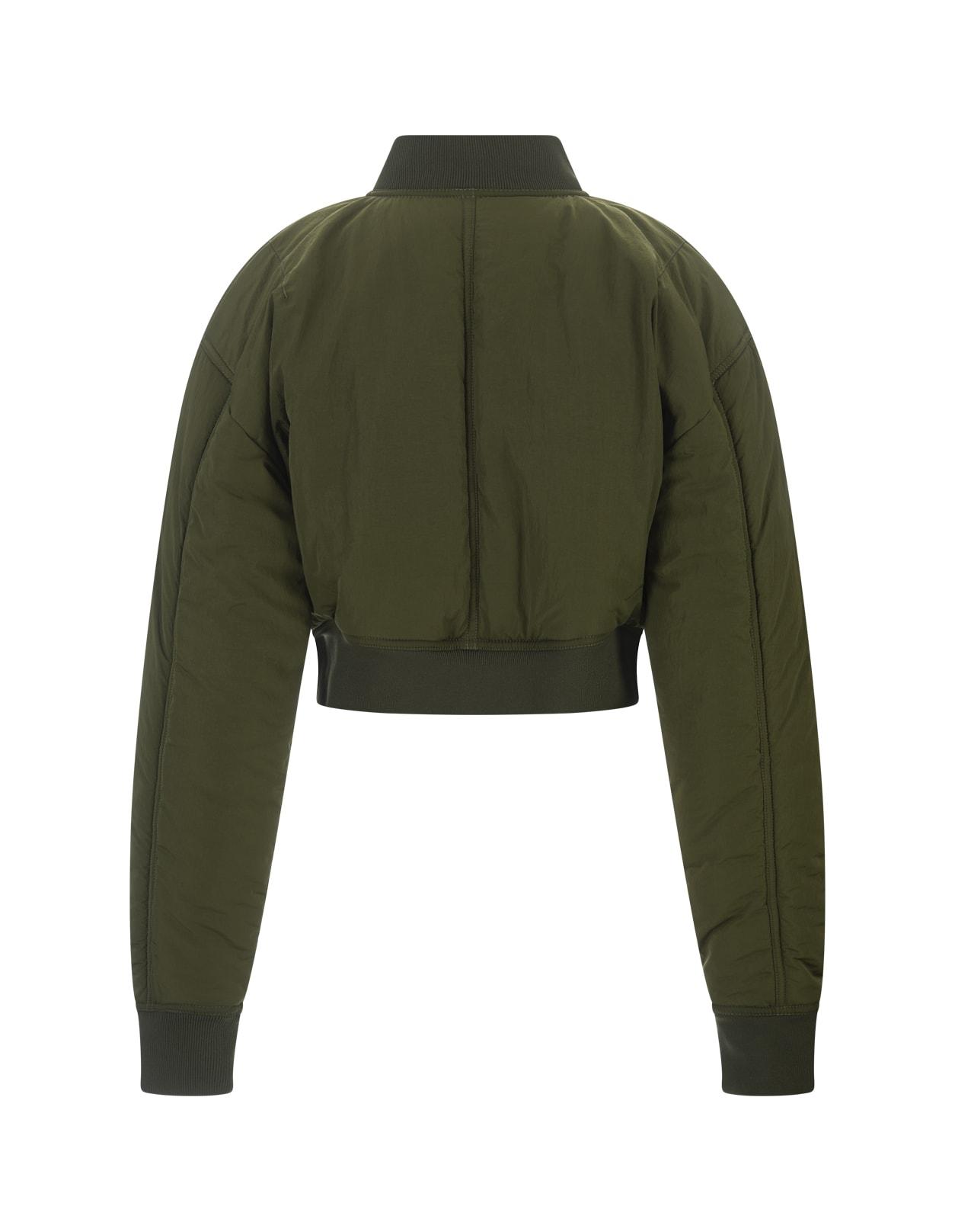 Olive Green Padded Crop Bomber Jacket