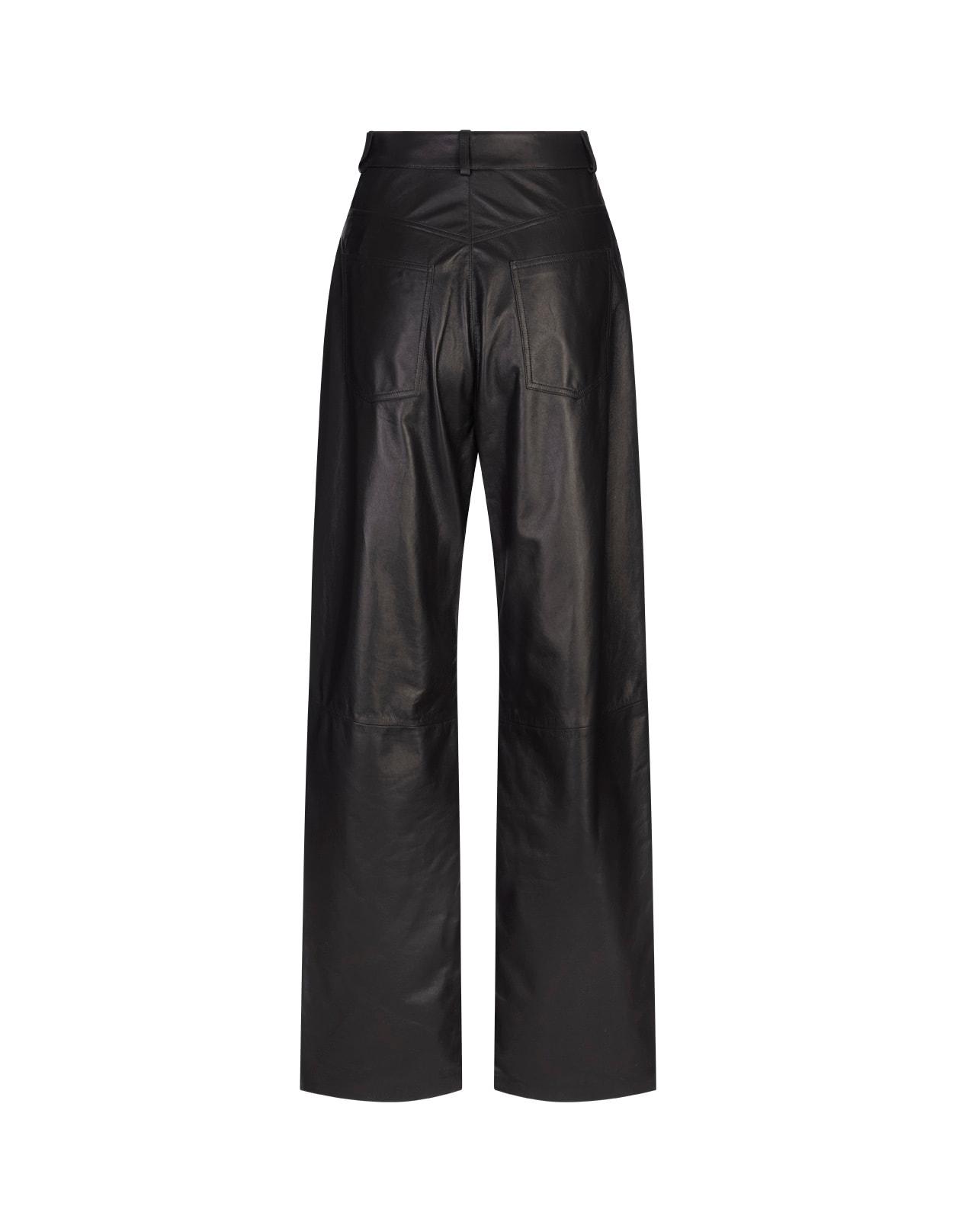 Black Leather Straight Leg Trousers