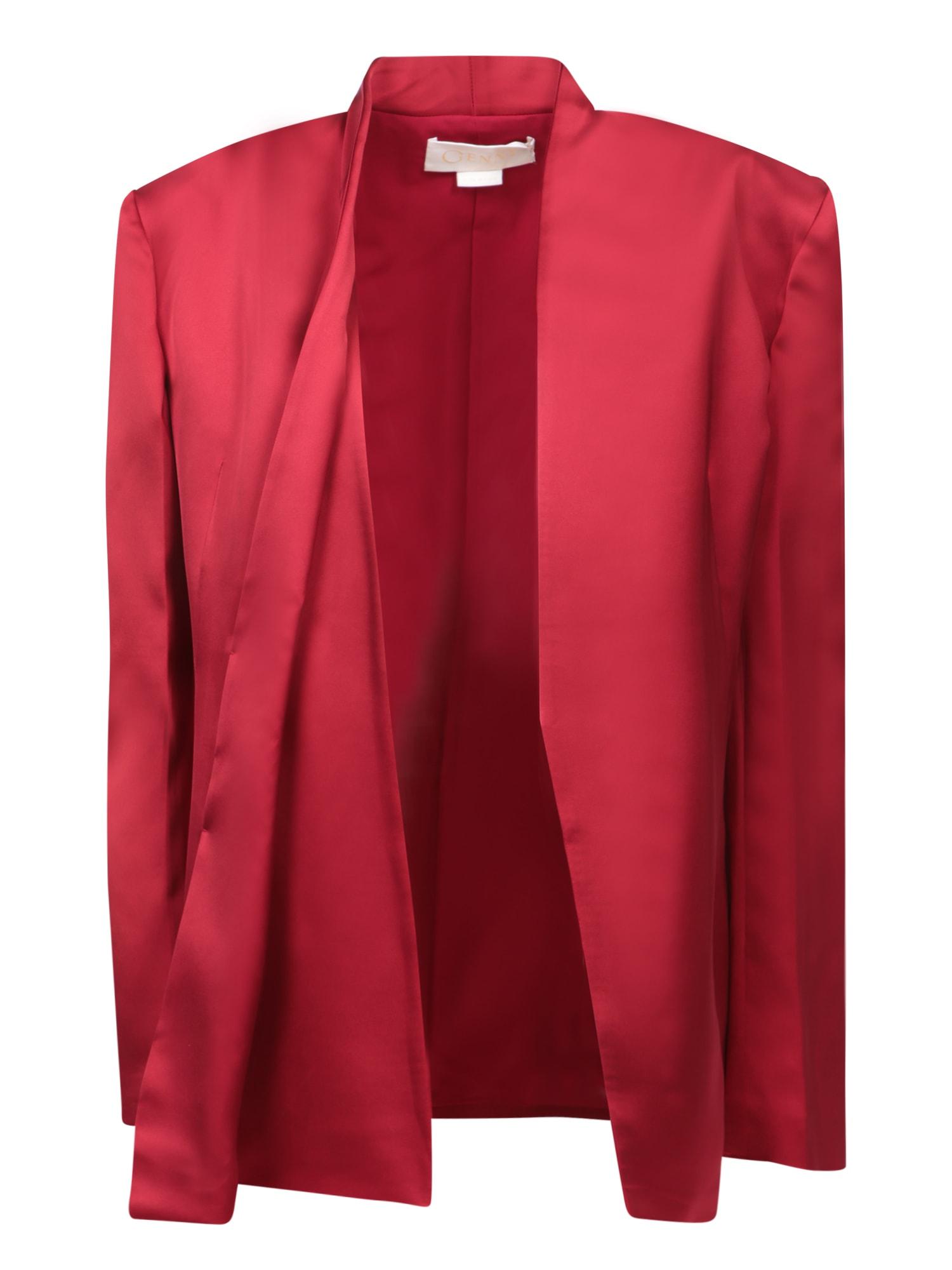 Ruby Red Satin Stretch Draped Jacket