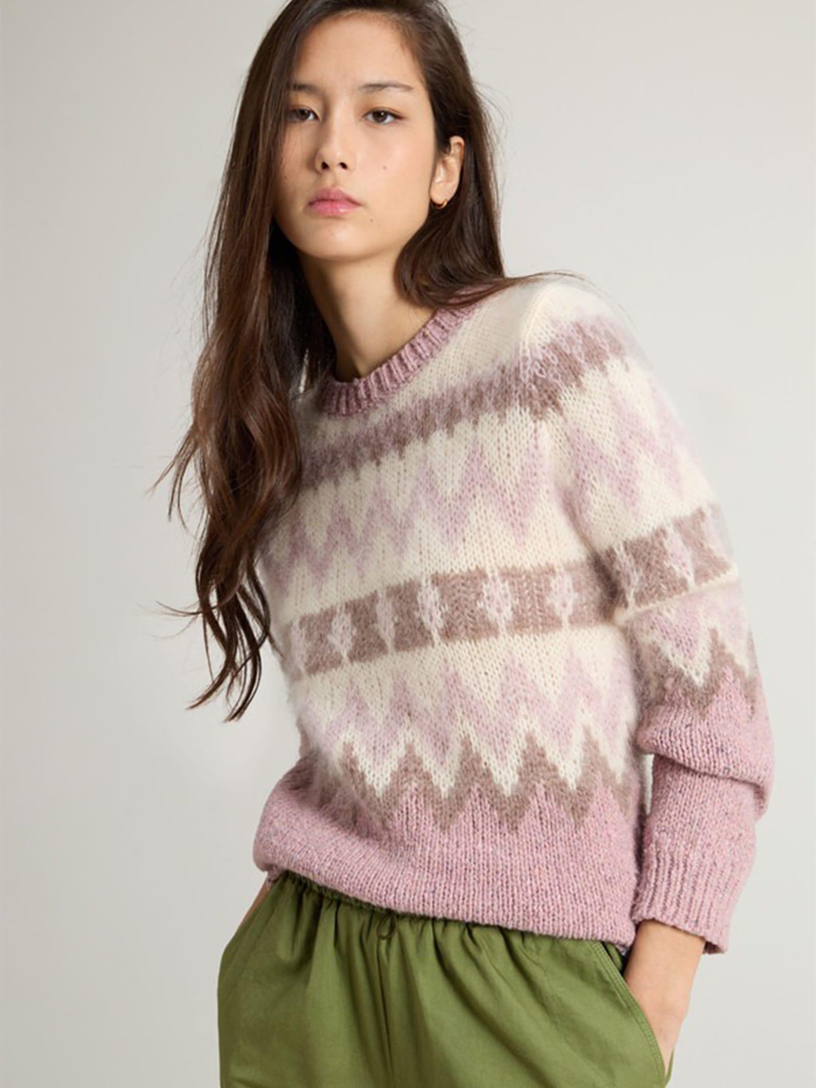 Pink Crewneck Sweater With Pattern