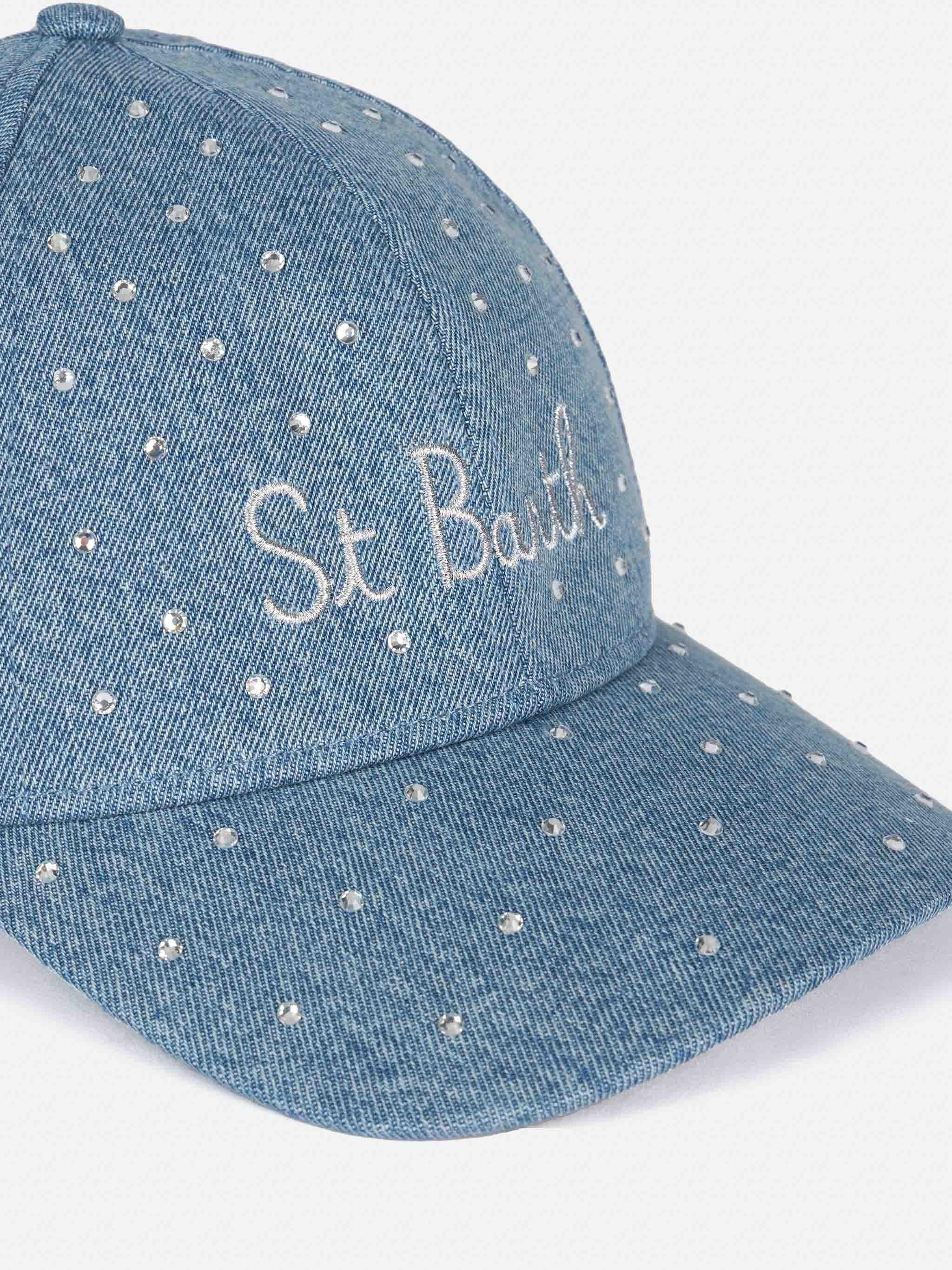 Denim Rhinestones Embellished Ball Cap Davis