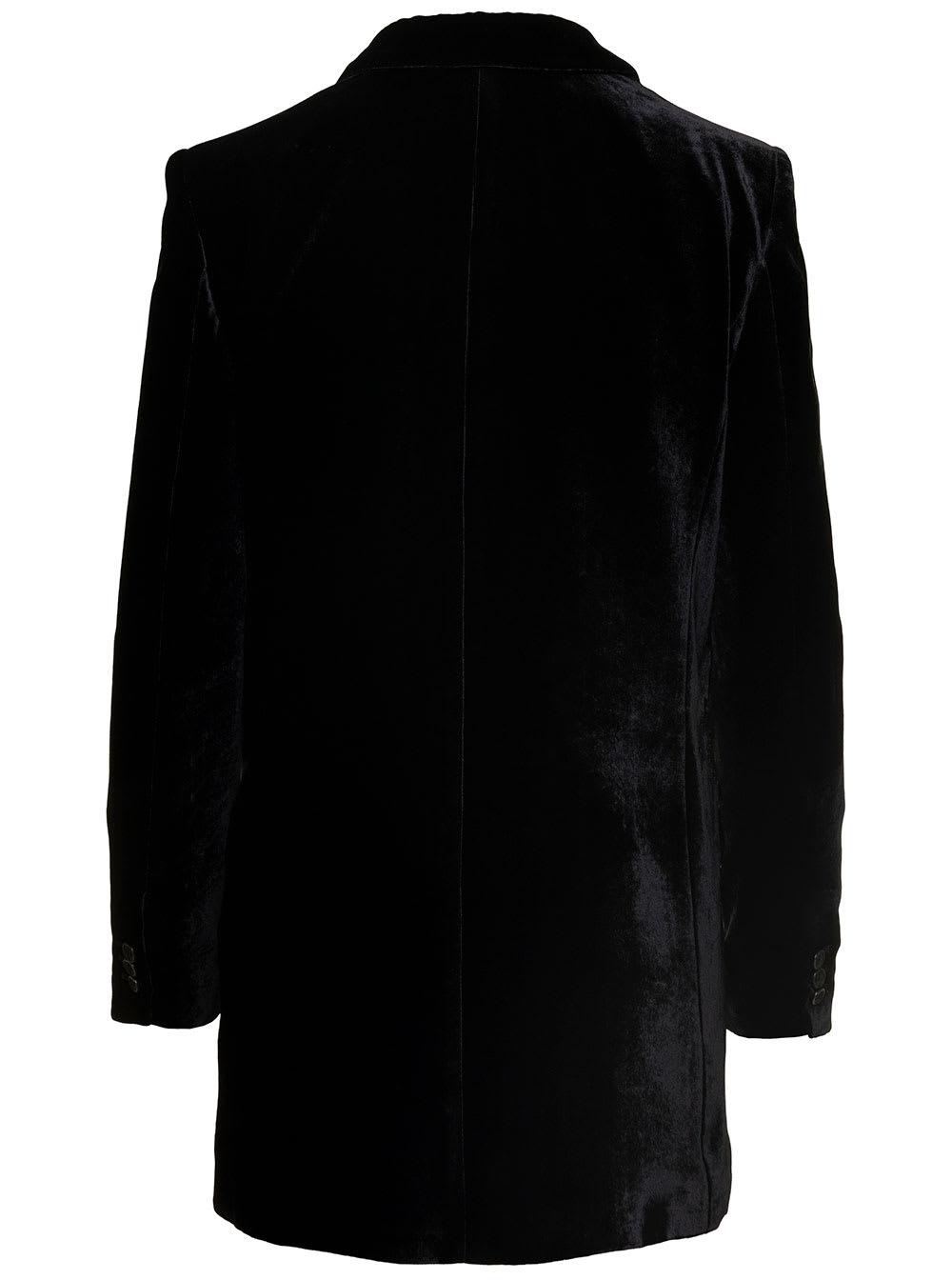 Black Double-breasted Jacket With Tonal Buttons In Velvet Woman Alberta Ferretti