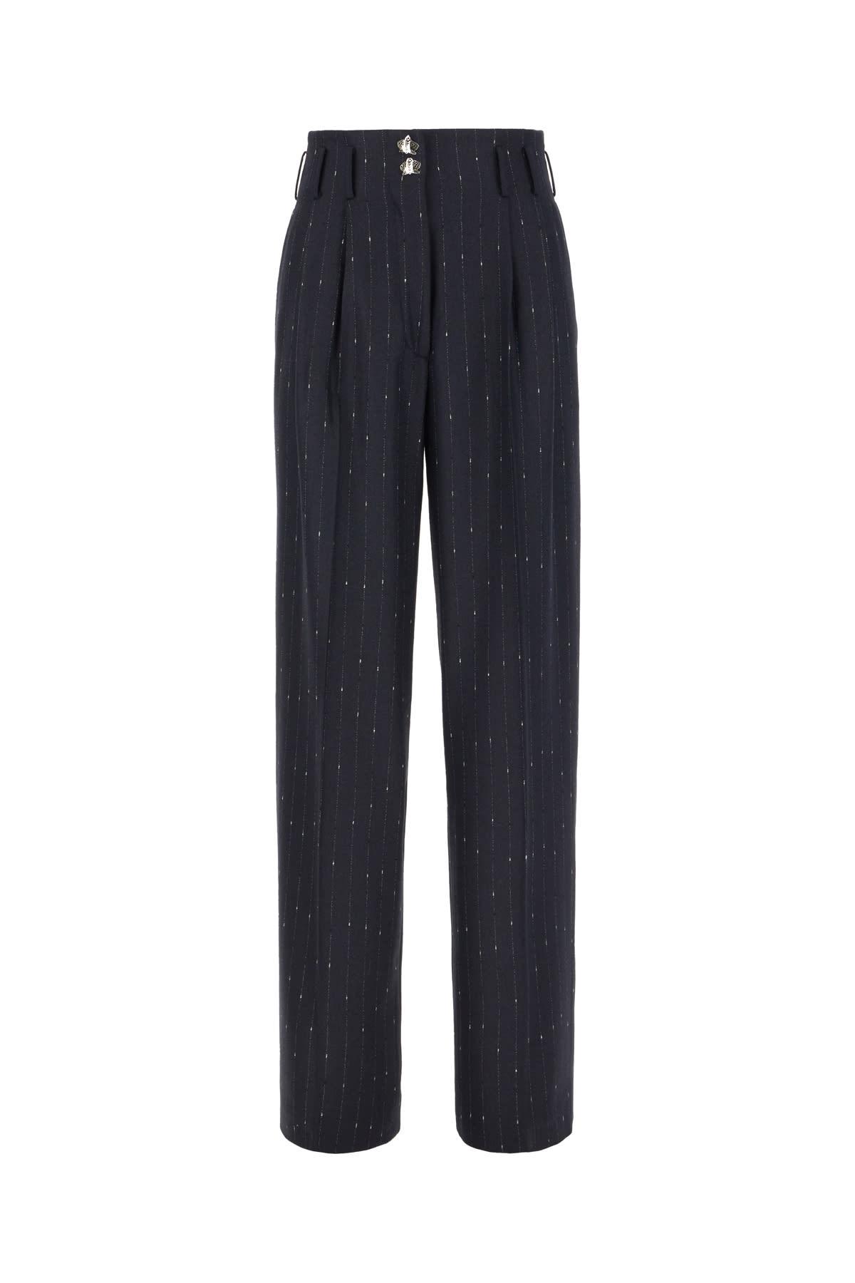 Navy Blue Stretch Wool Blend Pants