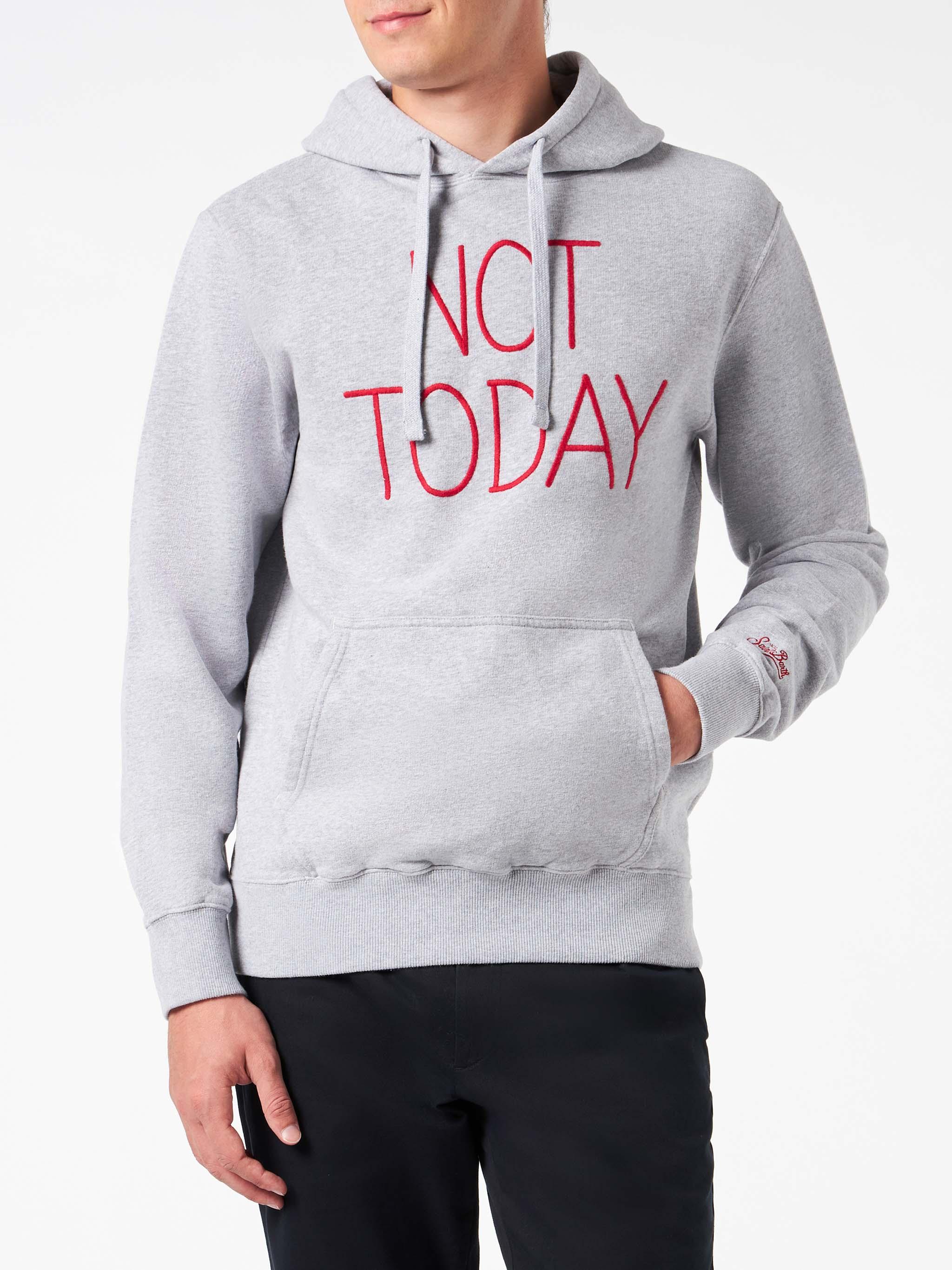 Man Grey Hoodie With Not Today Embroidery