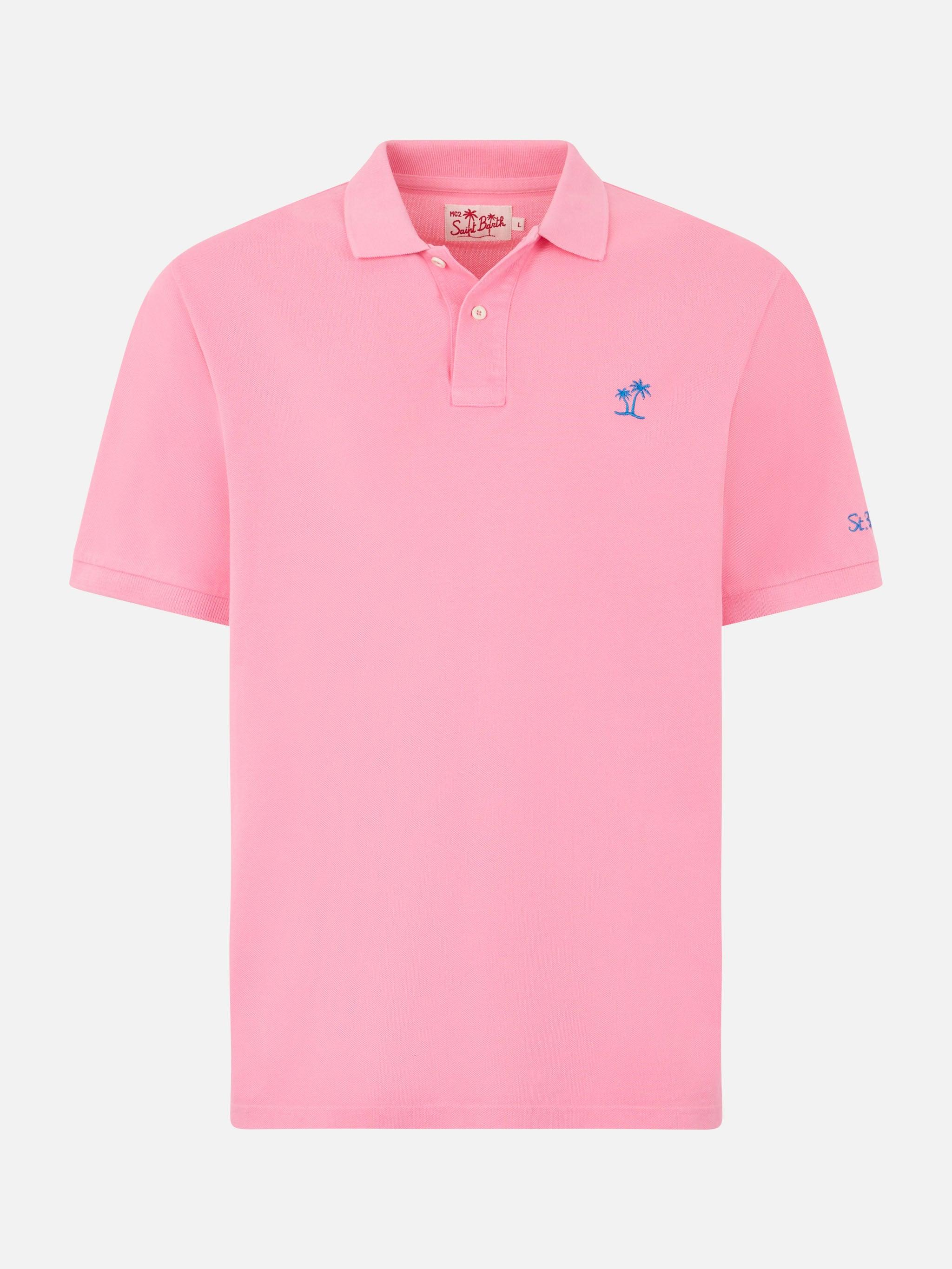 Man Pink Piquet Polo With St. Barth Logo And Vintage Effect