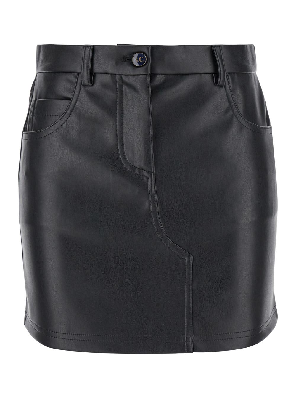 Black Five-pocket Mini-skirt In Eco Leather Woman