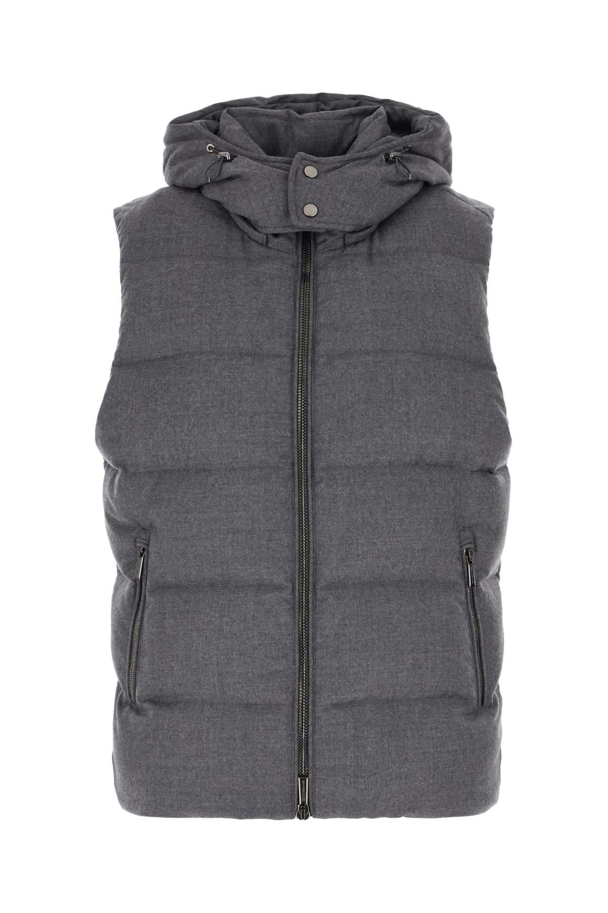 Dark Grey Wool Blend Sleeveless Down Jacket