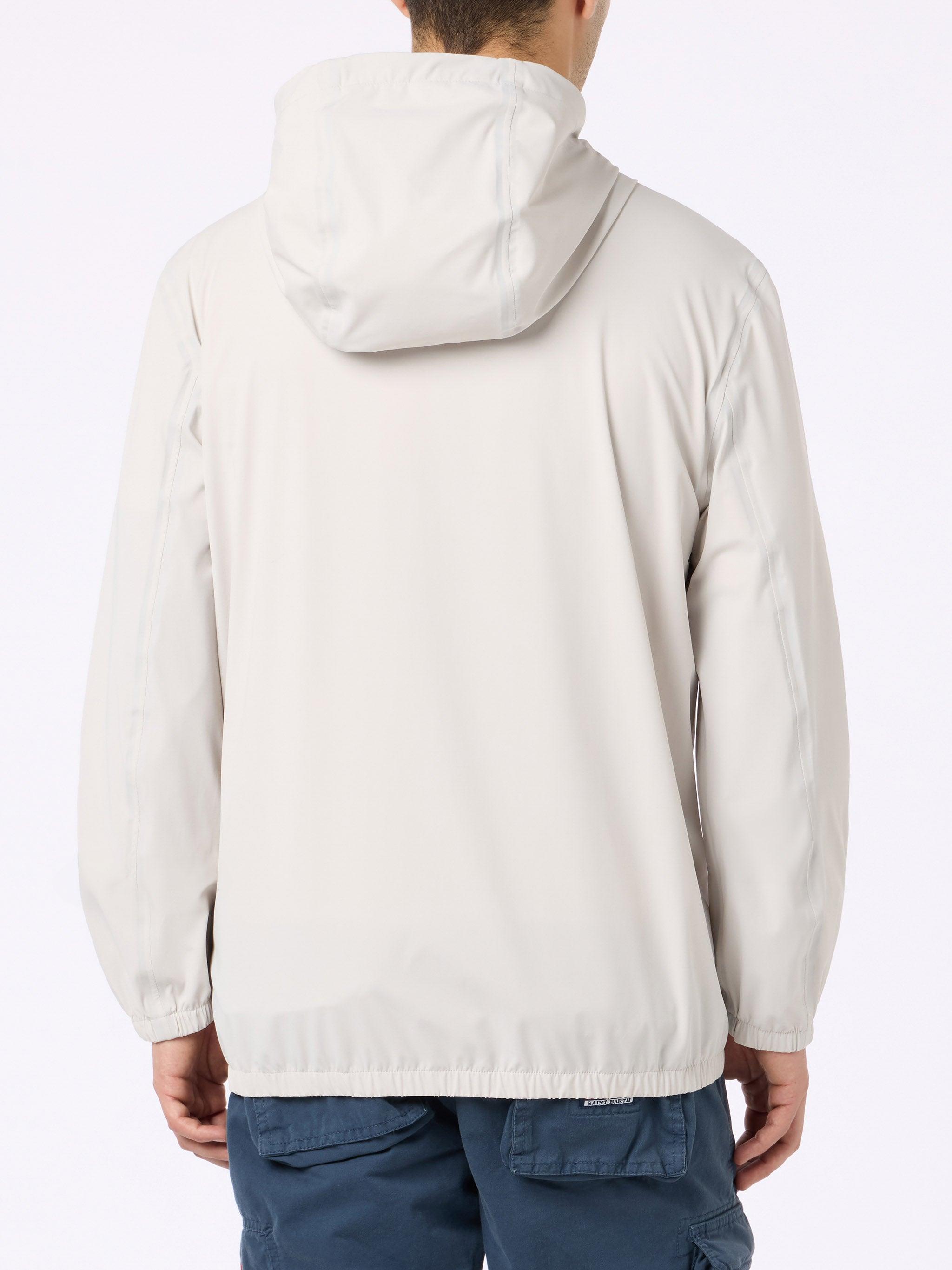 Man Hooded Lightweight Ice White Fabric Windbreaker Sloop