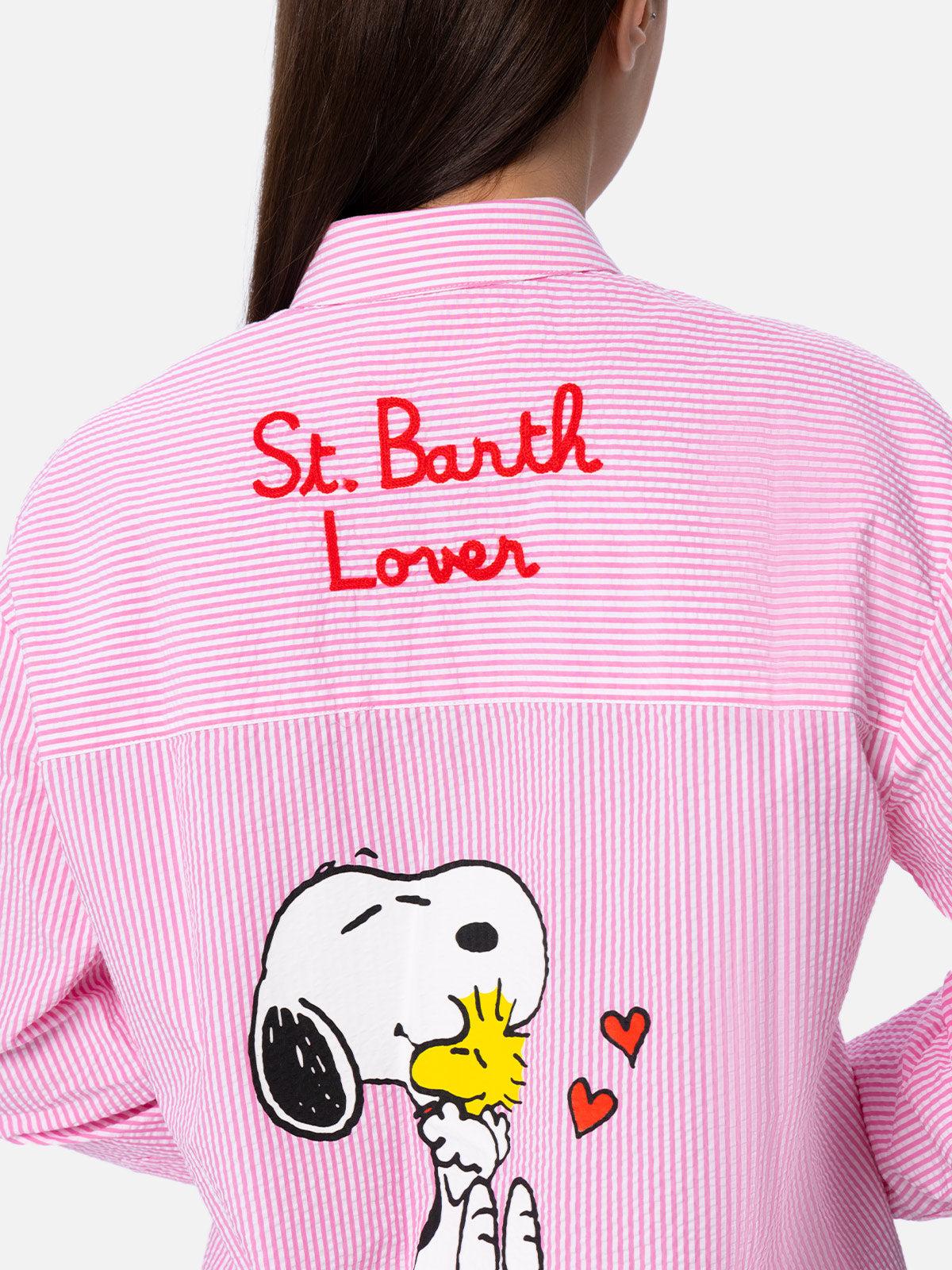 Woman Striped Print Cotton Over Shirt Brigitte | Snoopy Peanuts Special Edition