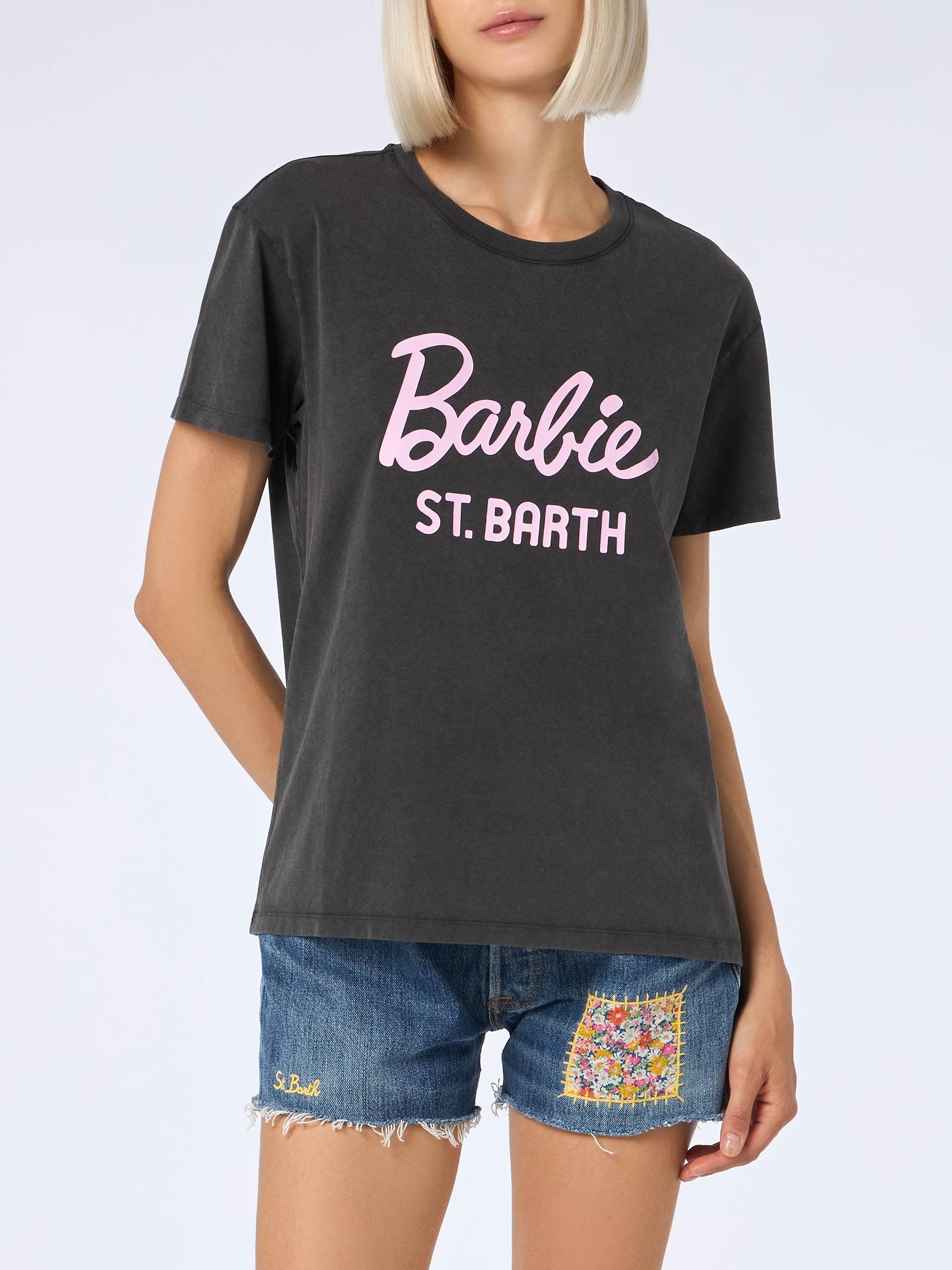 Woman Cotton Jersey Crewneck T-shirt Emilie With Barbie St. Barth Print | Barbie Special Edition