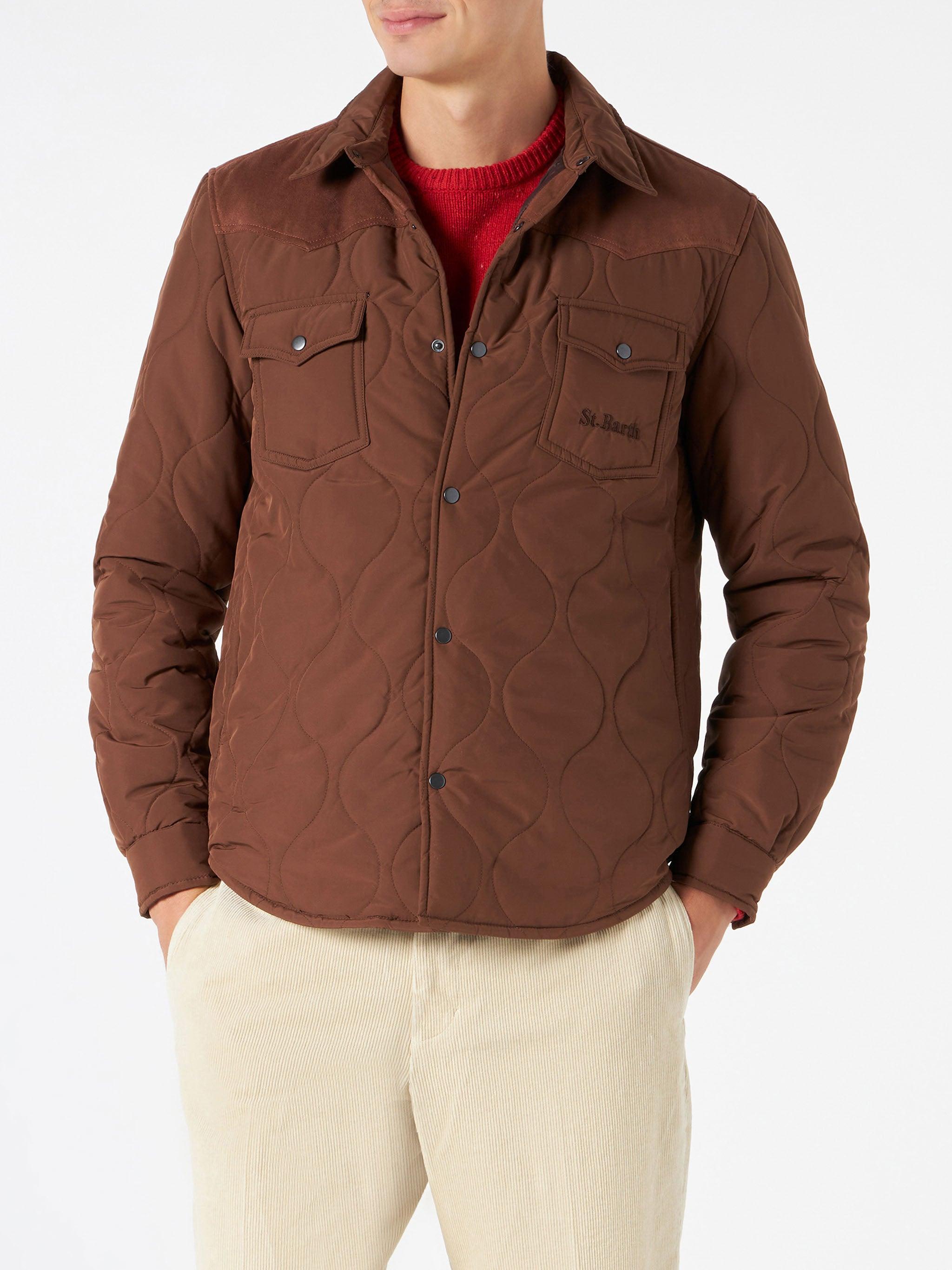 Man Brown Padded Overshirt With Patch Pockets