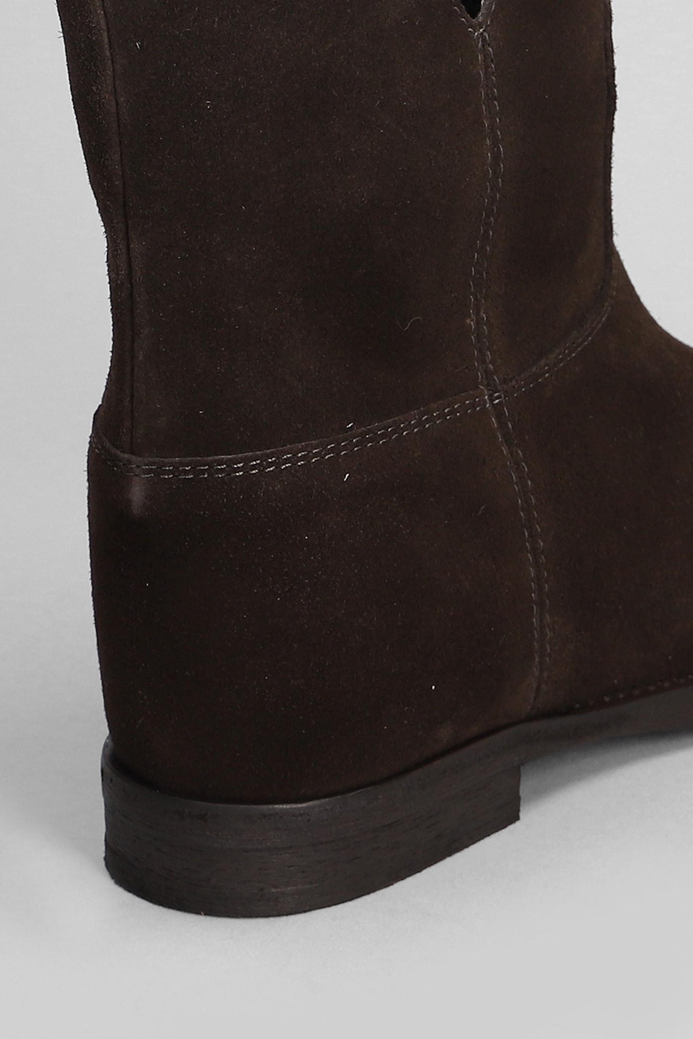 Ankle Boots Inside Wedge In Dark Brown Suede