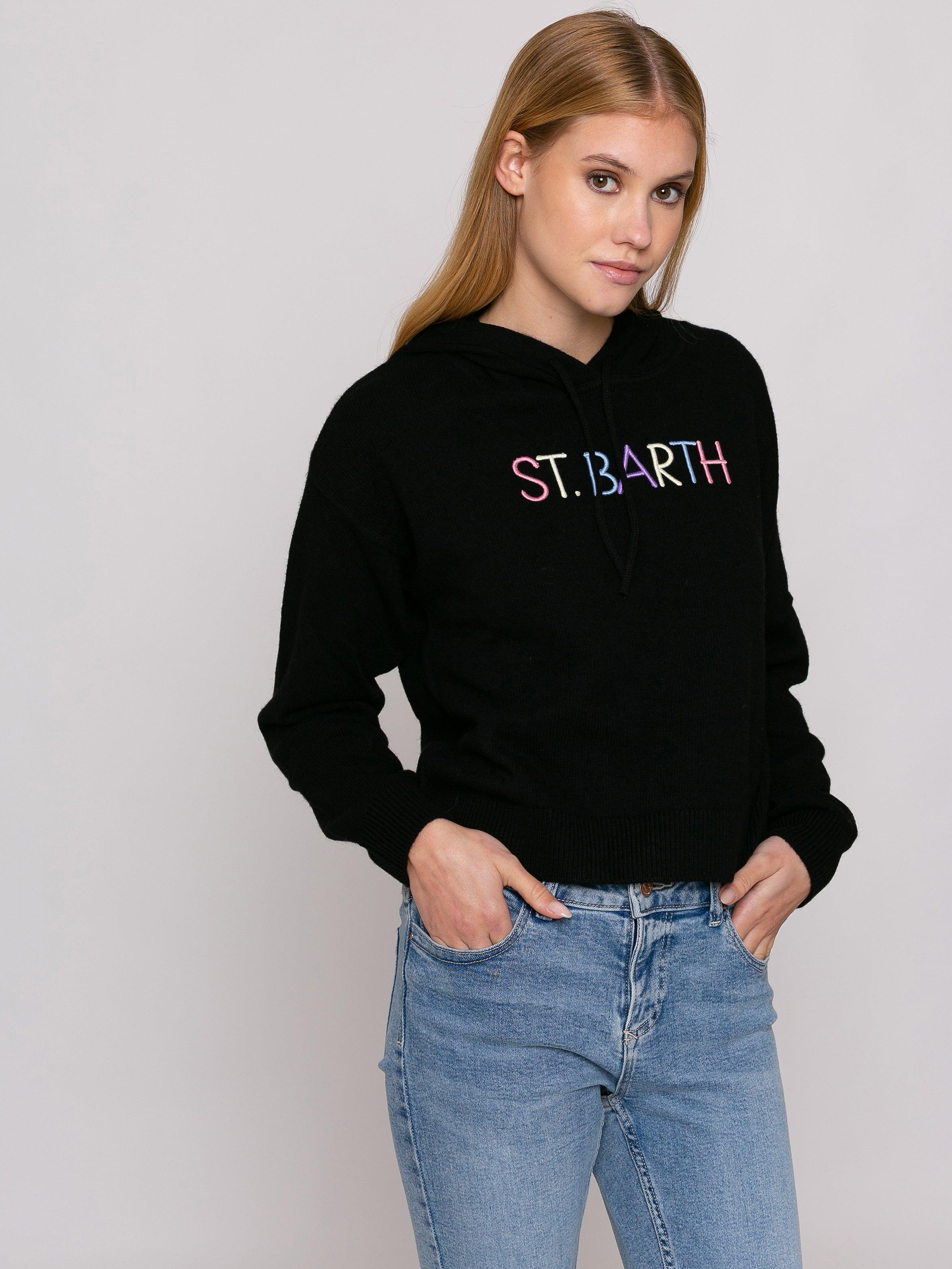 Cropped Knit Hoodie With St. Barth Embroidery