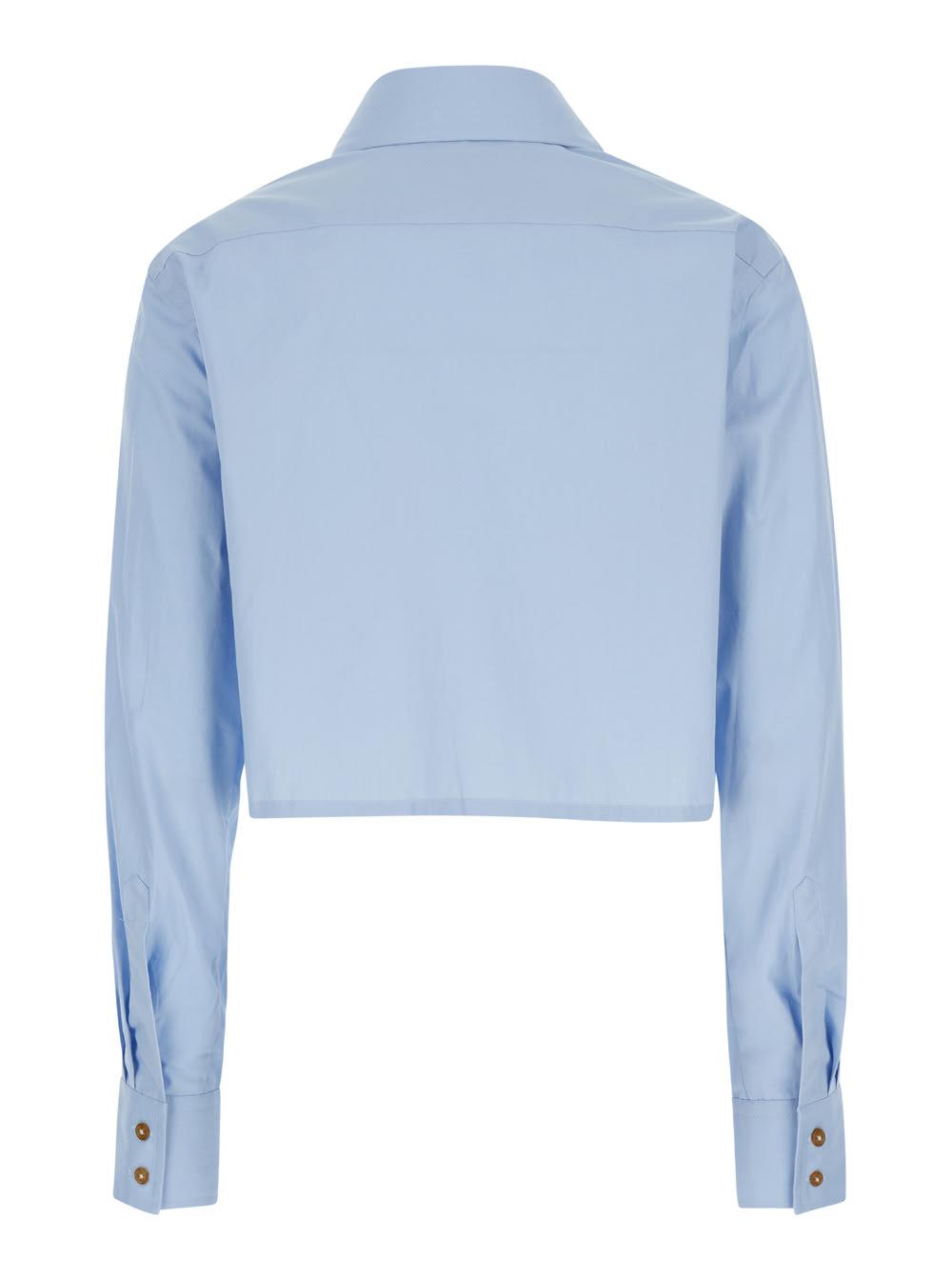 Light Blue With Oversize Collar And Front Cut-out In Cotton Woman