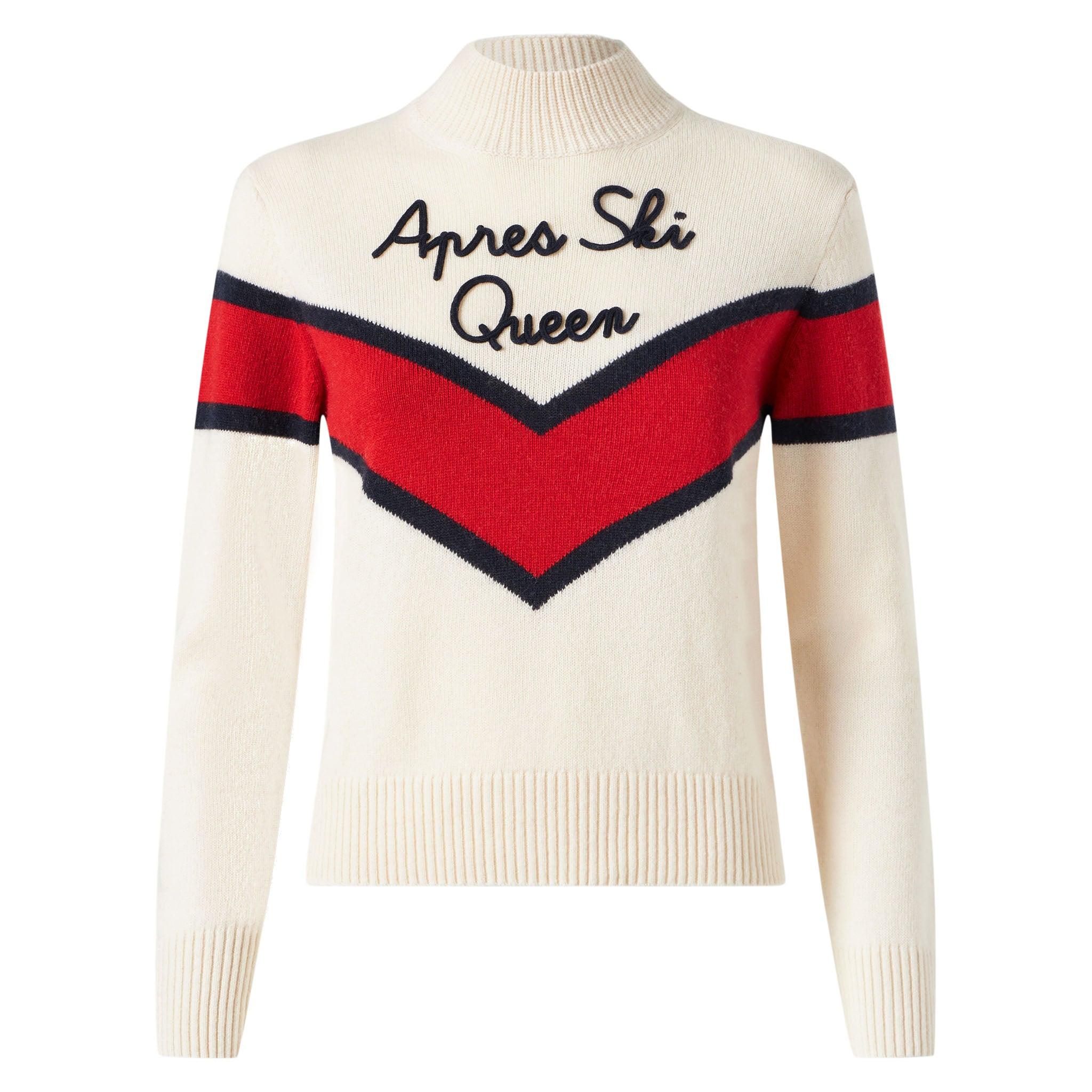 Woman Half-turtleneck Sweater With Apres Ski Queen Embroidery