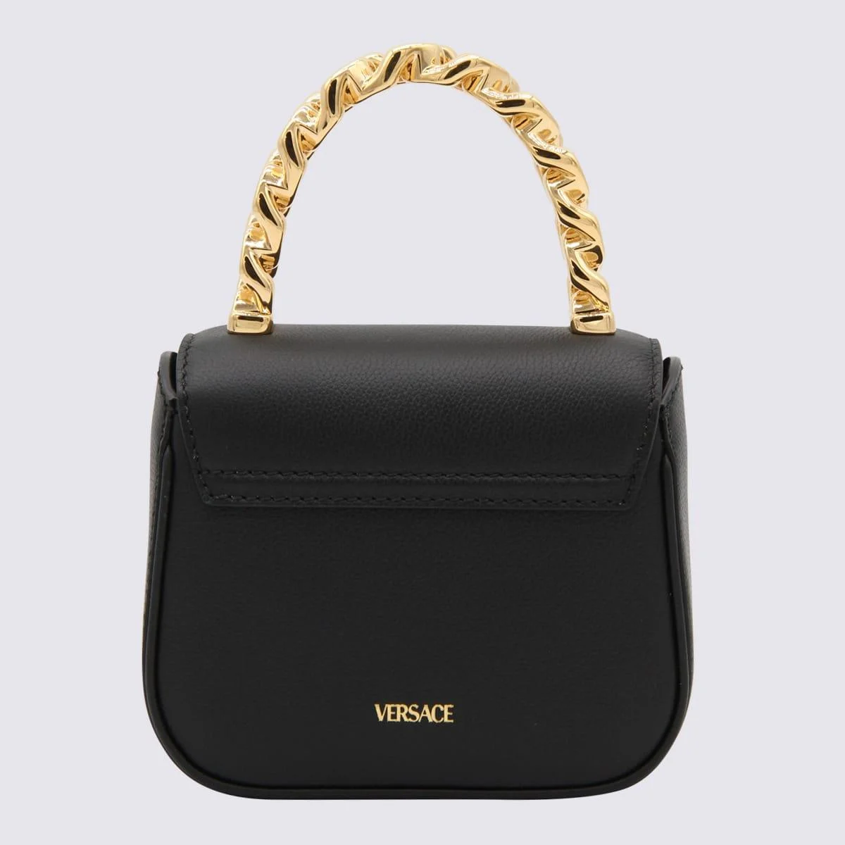 Black Leather La Medusa Mini Top Handle Bag