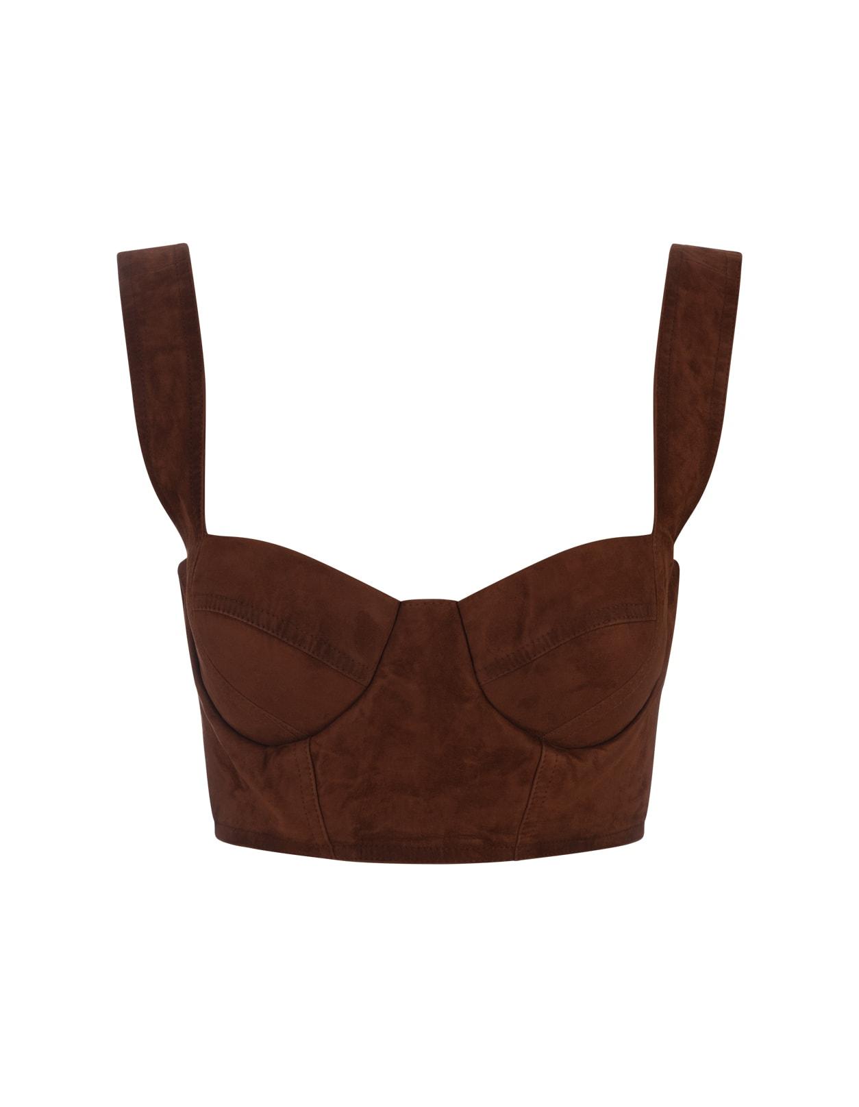 Crop Top In Brown Suede