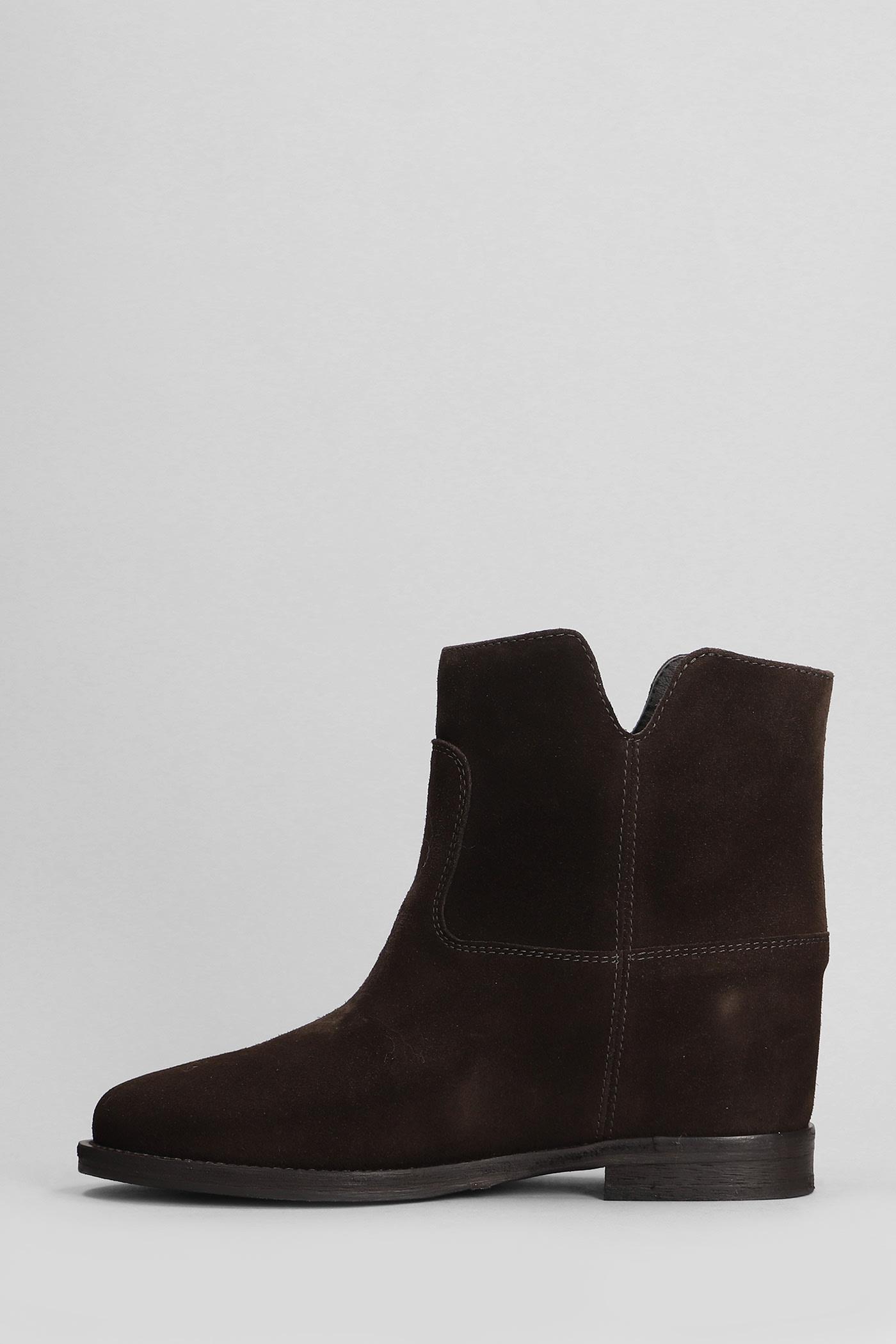 Ankle Boots Inside Wedge In Dark Brown Suede