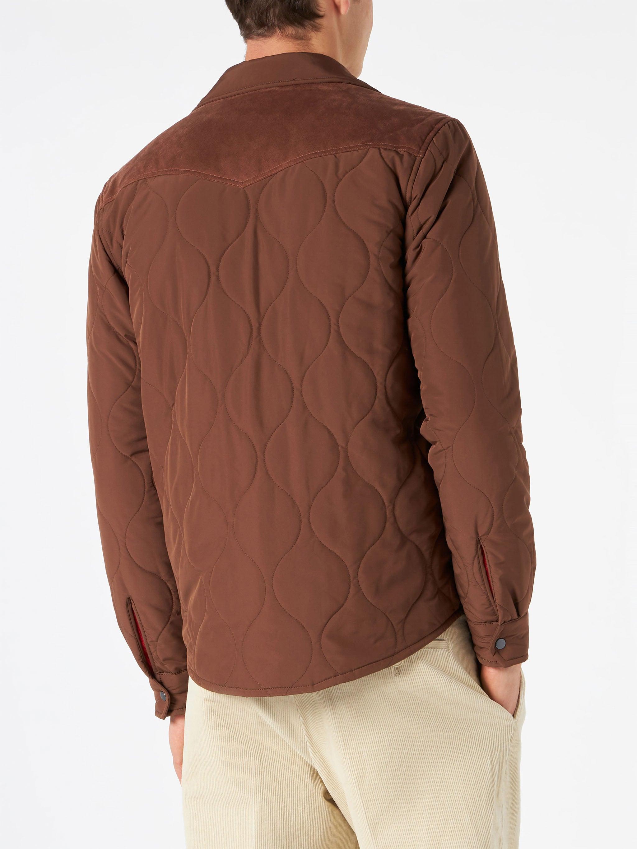 Man Brown Padded Overshirt With Patch Pockets