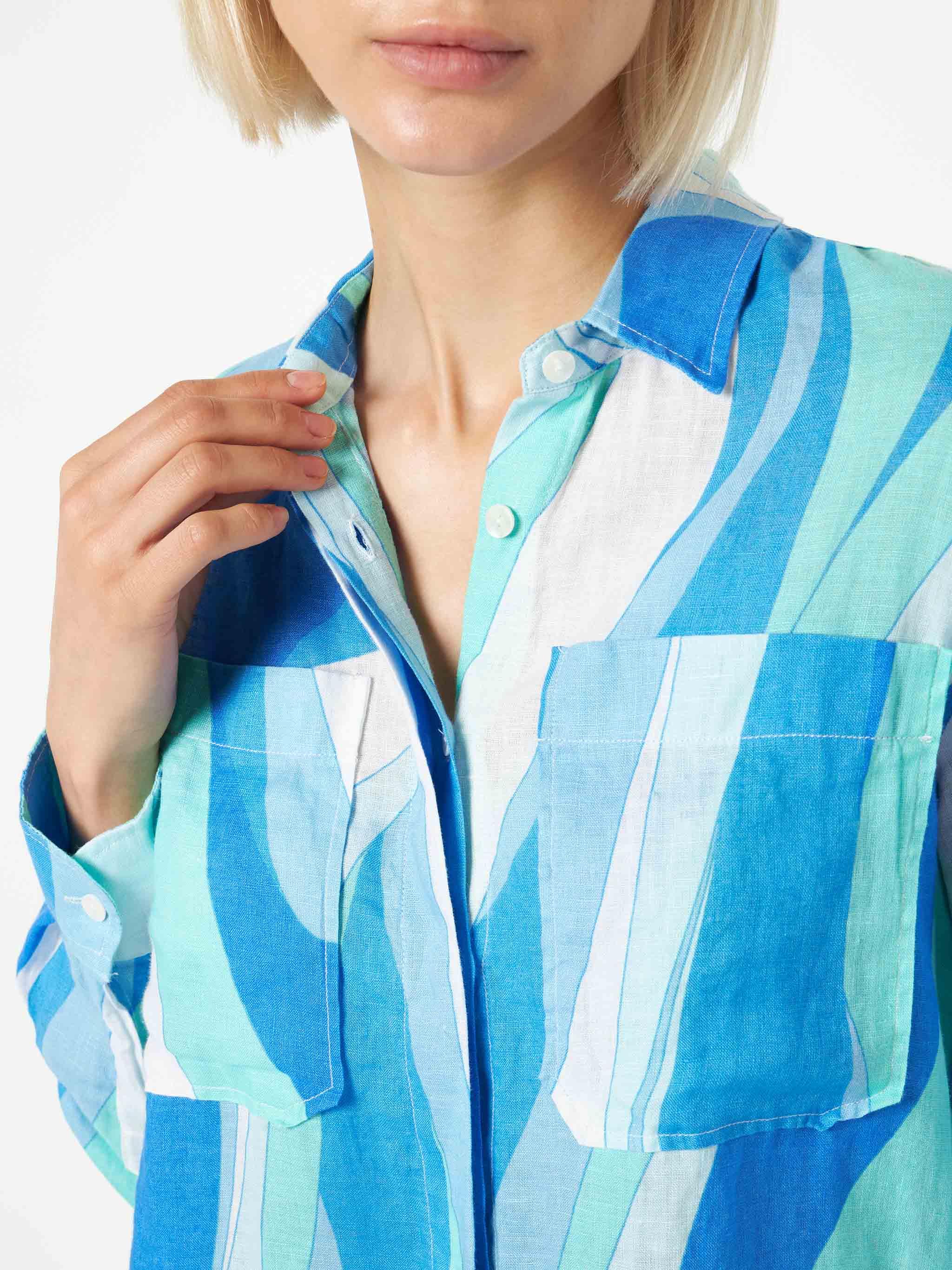 Woman Linen Shirt With Waves