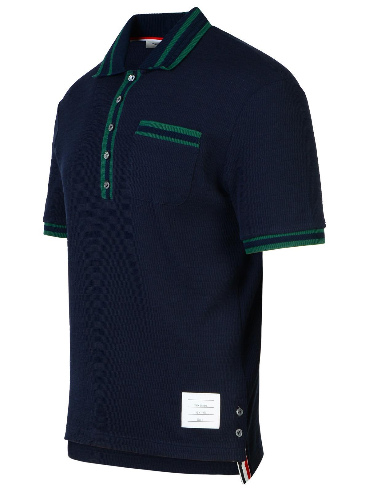 Thom Browne Navy Cotton Blend Polo Shirt Man