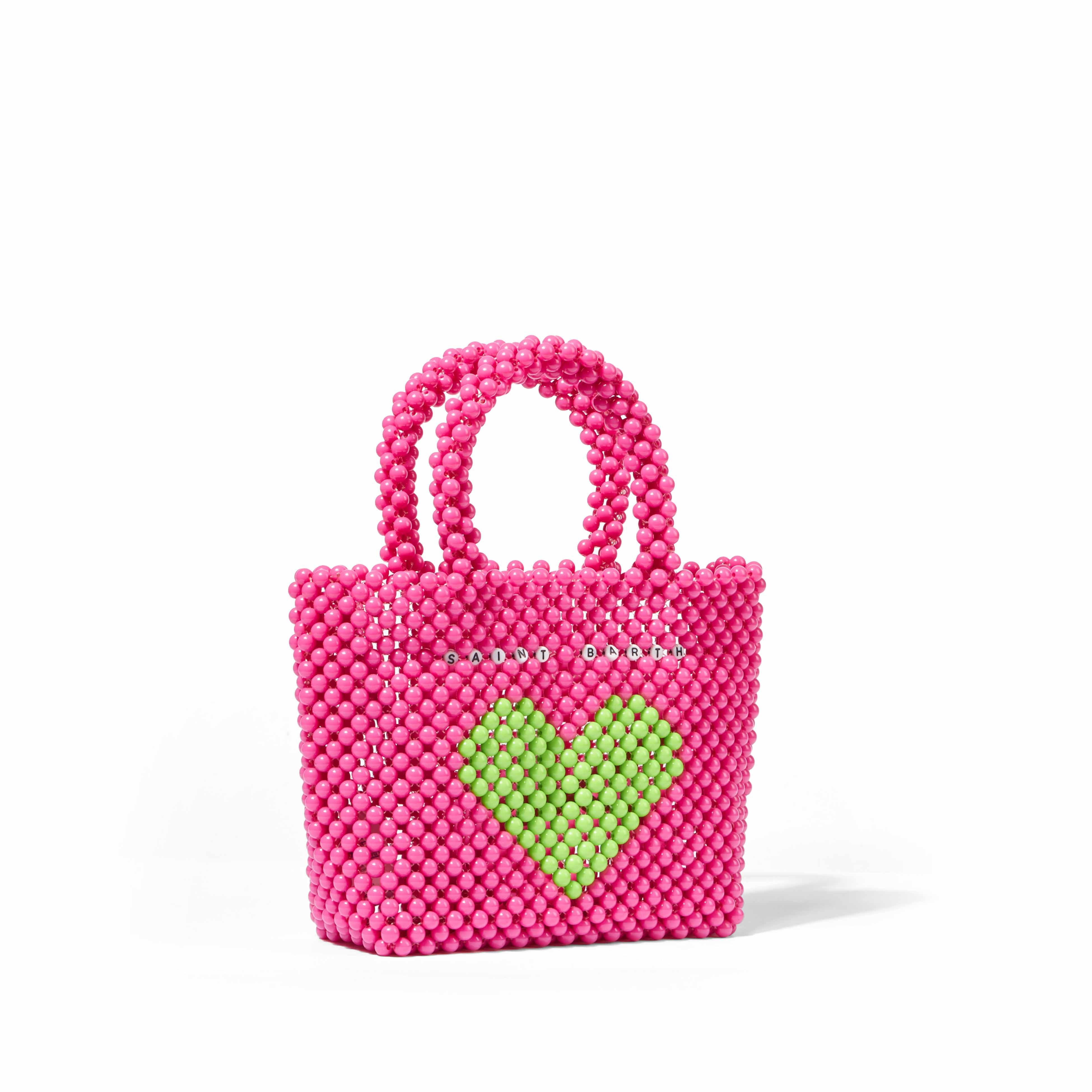 Beaded Pink Handbag With Green Heart