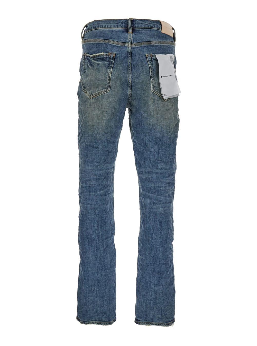 Blue Skinny Jeans With Crinkled Effect In Cotton Blend Denim Man