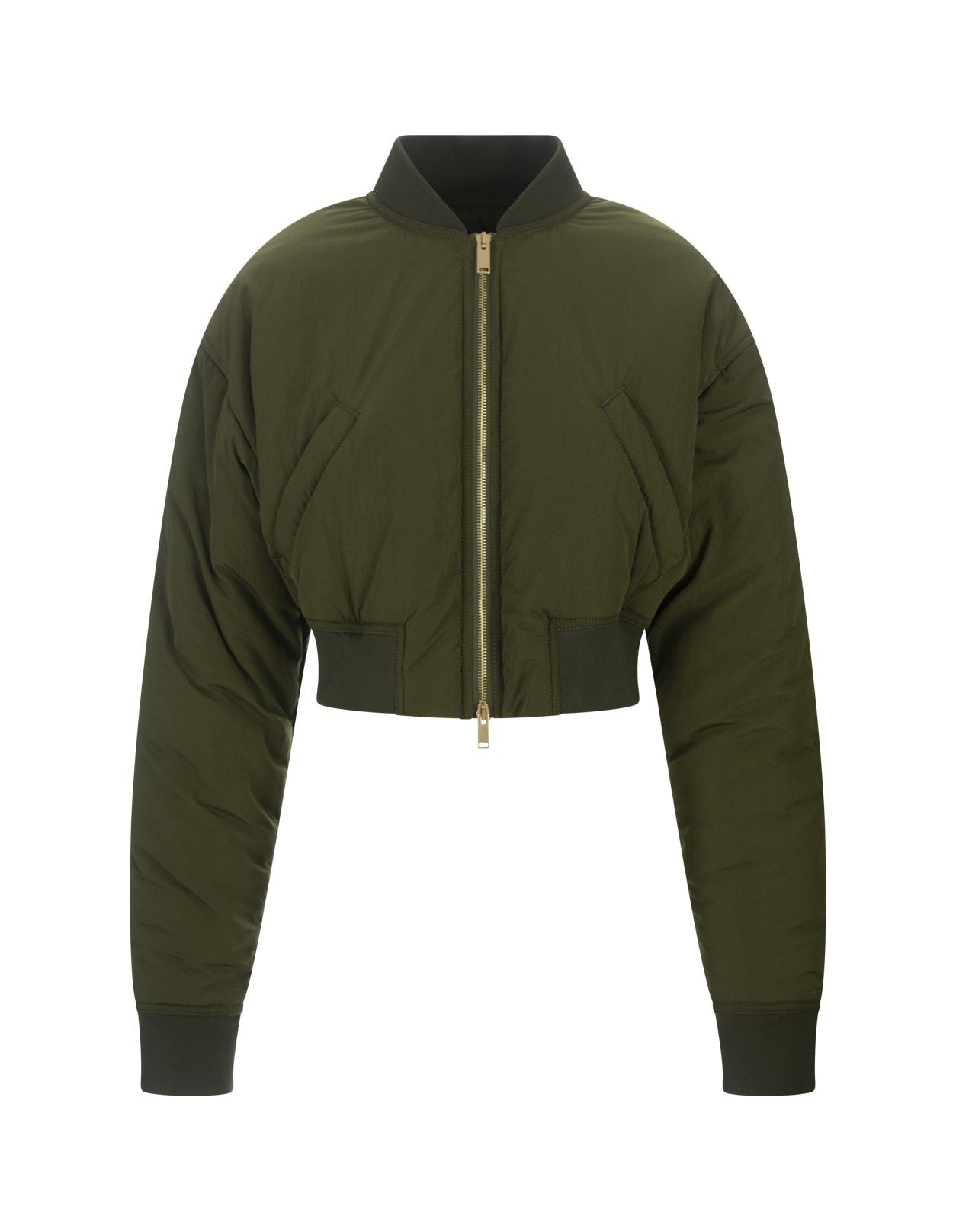 Olive Green Padded Crop Bomber Jacket