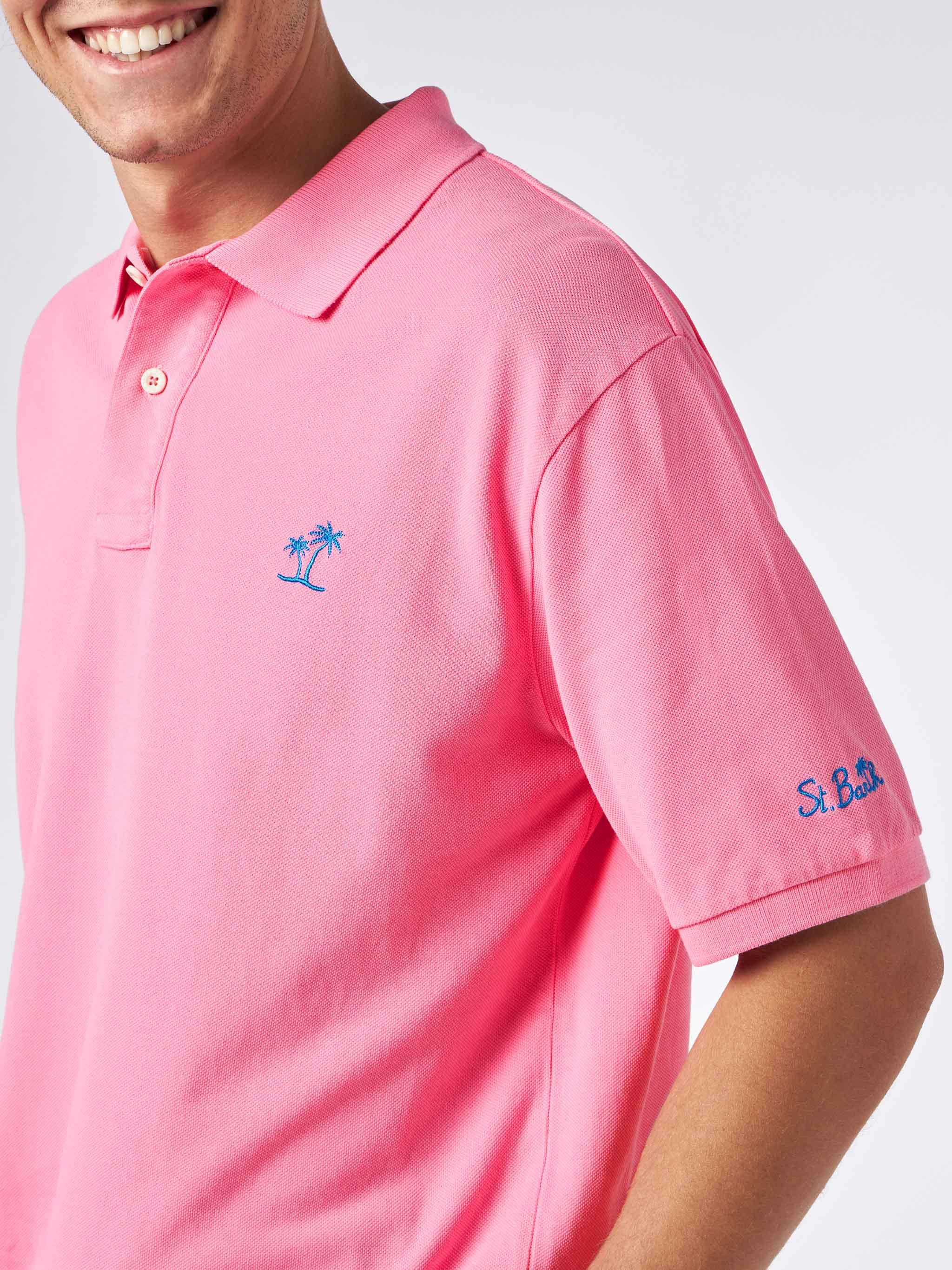 Man Pink Piquet Polo With St. Barth Logo And Vintage Effect