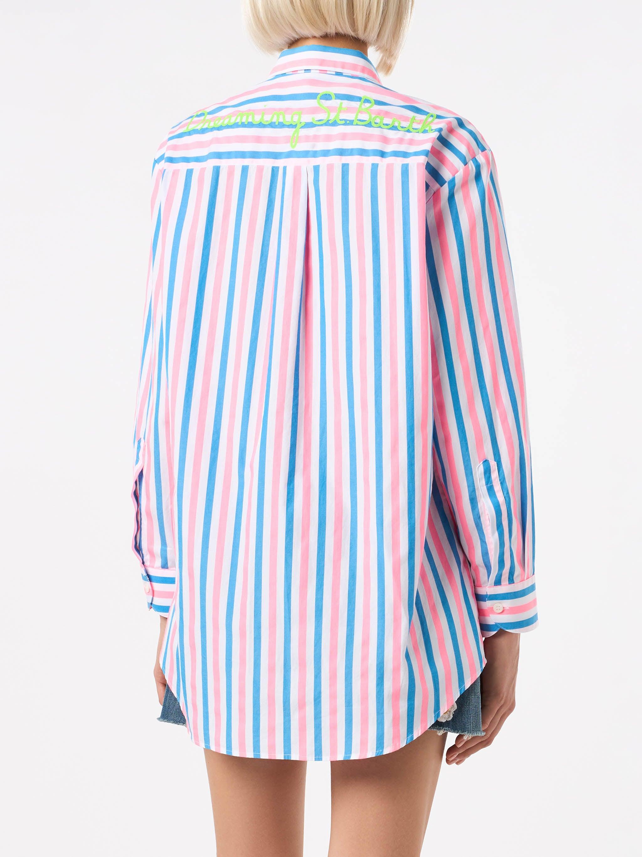 Striped Cotton Shirt With Dreaming St. Barth Embroidery