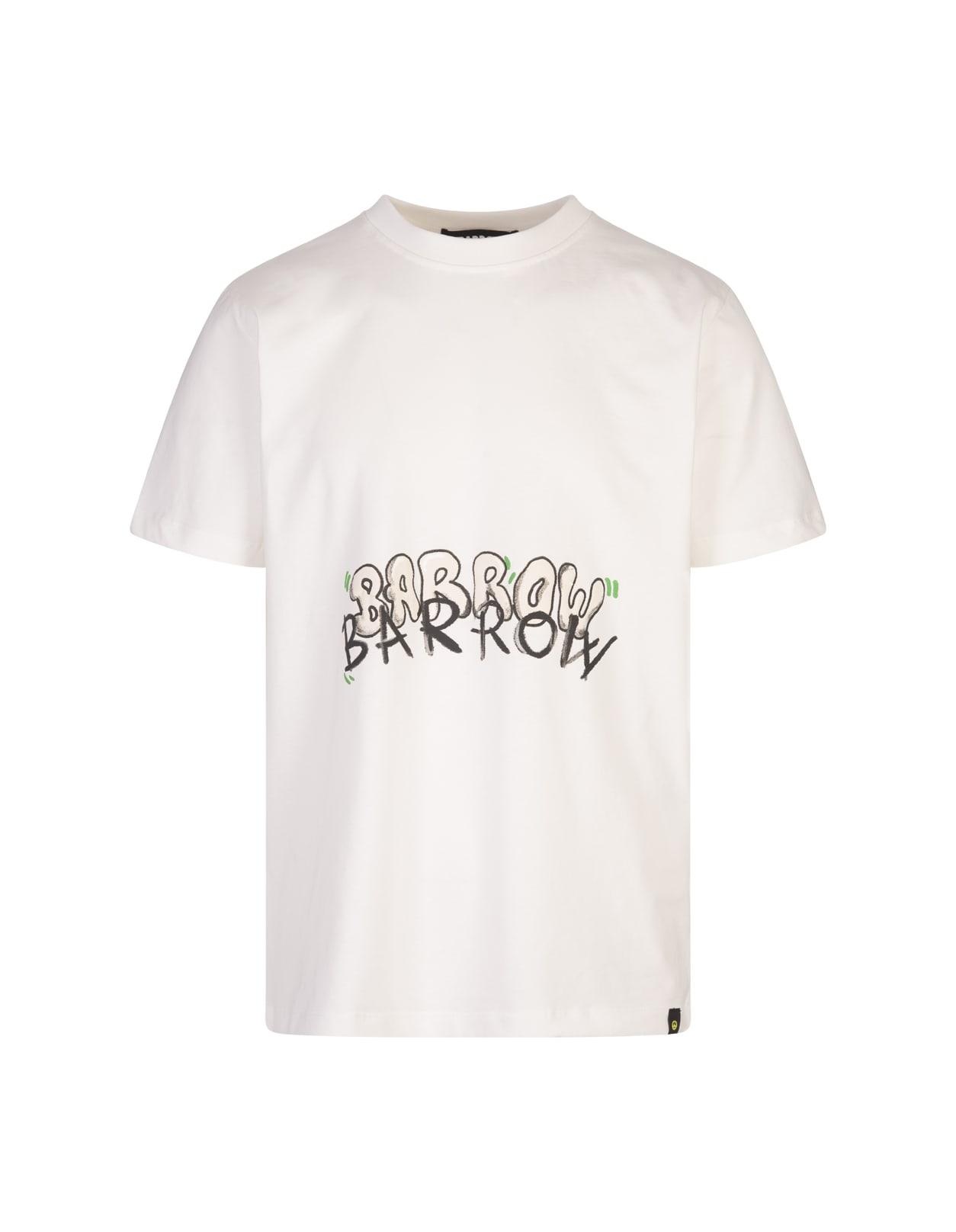 White T-shirt With Double Lettering And Graphic Printing With Smile