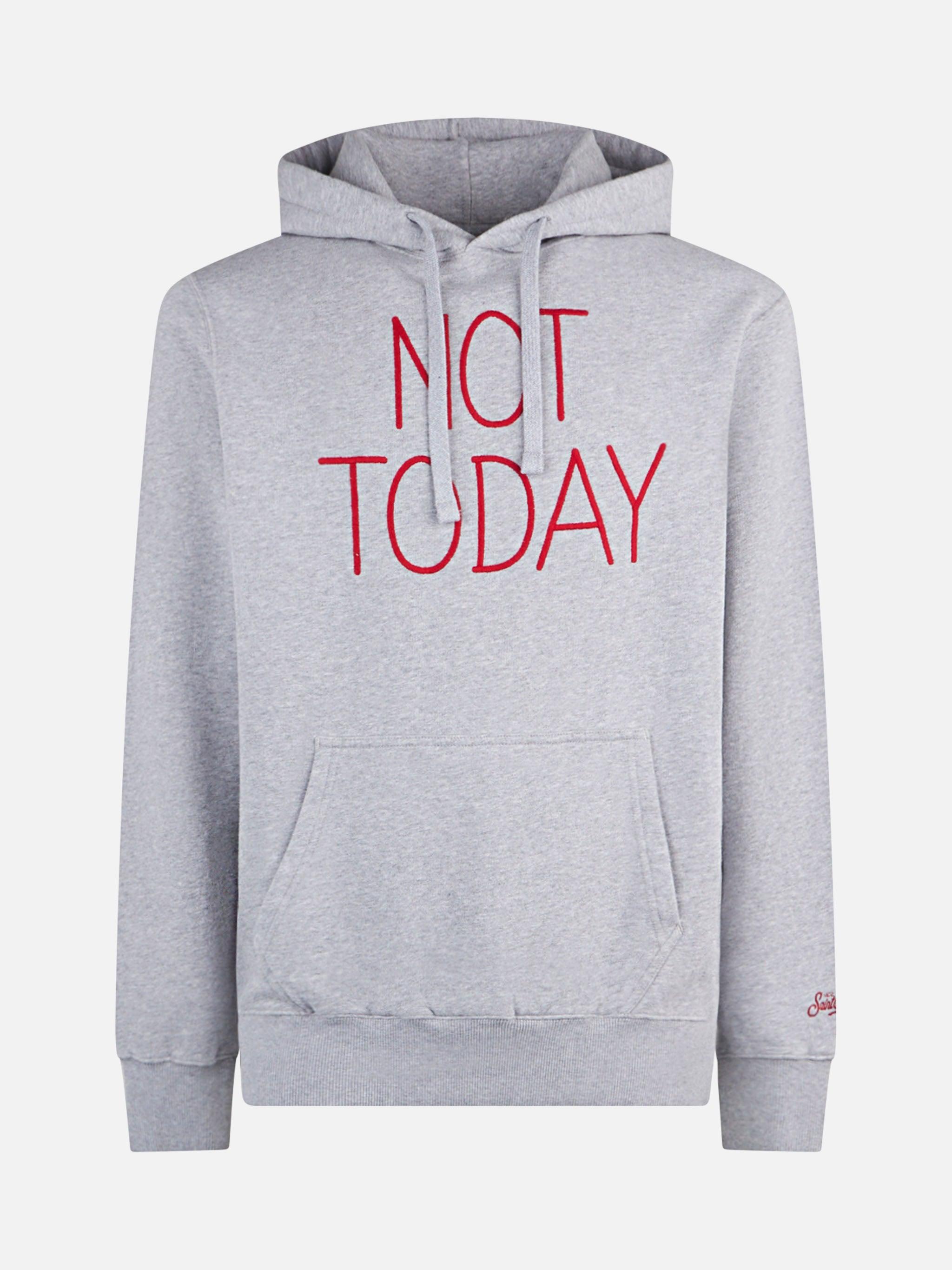 Man Grey Hoodie With Not Today Embroidery